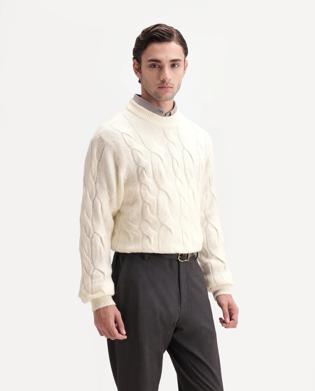 Rare Rabbit Men's Hury Off White Acrylic Blend Pull-On Regular Fit Textured Sweater