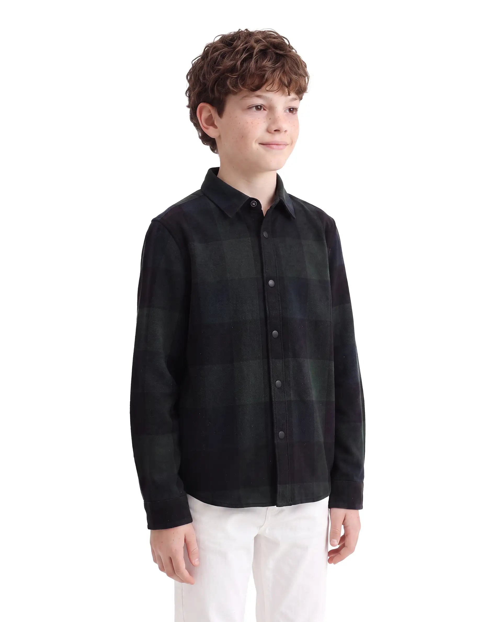 Rare Ones Kids Daxt Dark Green Cotton Fabric Button Closure Regular Fit Checked Shirt