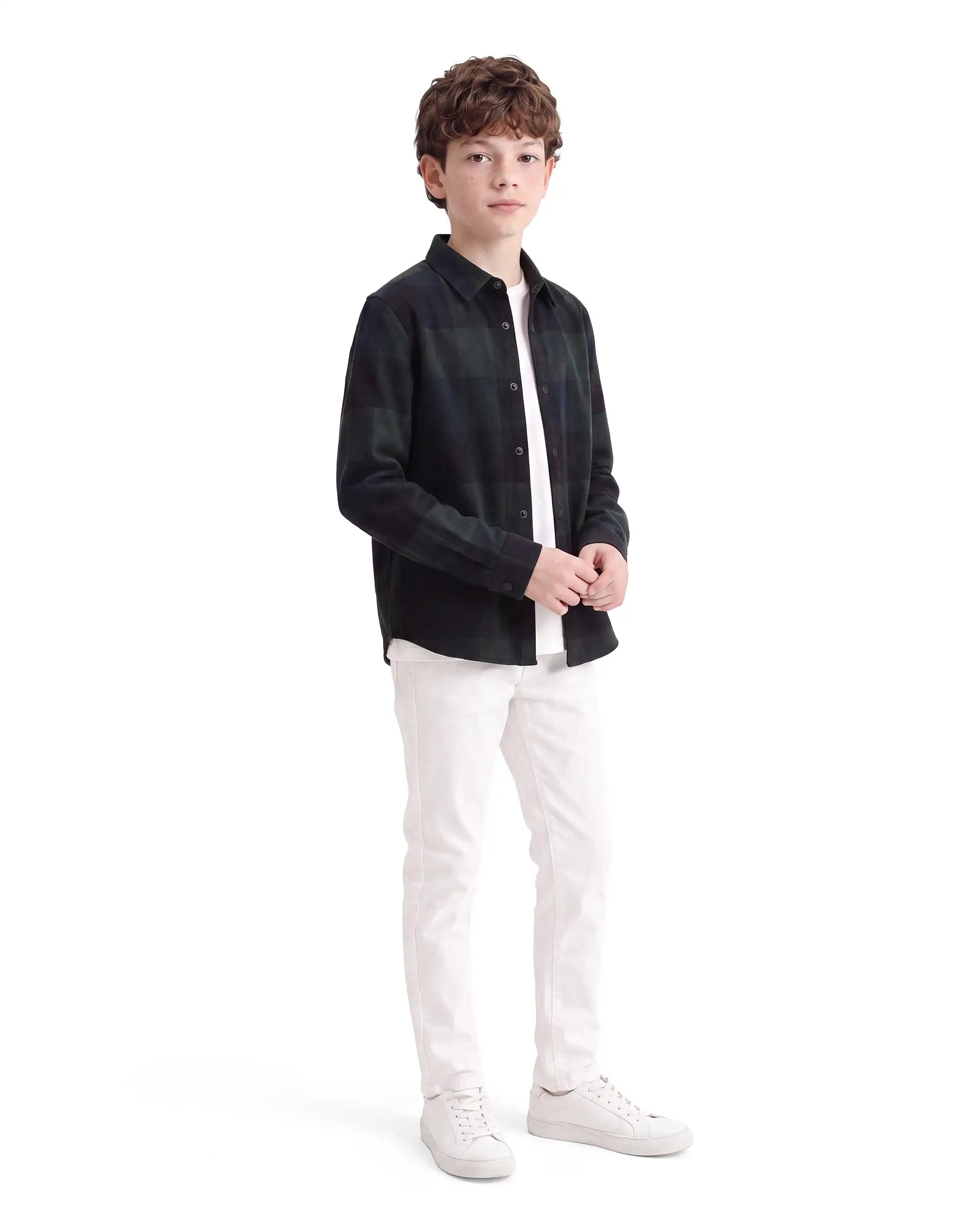 Rare Ones Kids Daxt Dark Green Cotton Fabric Button Closure Regular Fit Checked Shirt