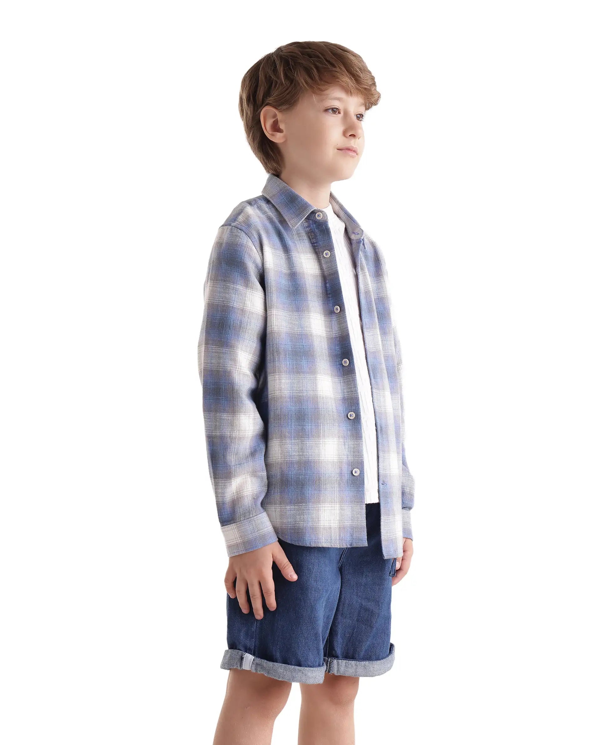 Rare Ones Kids Flan Purple Cotton Blend Fabric Button Closure Regular Fit Checked Shirt