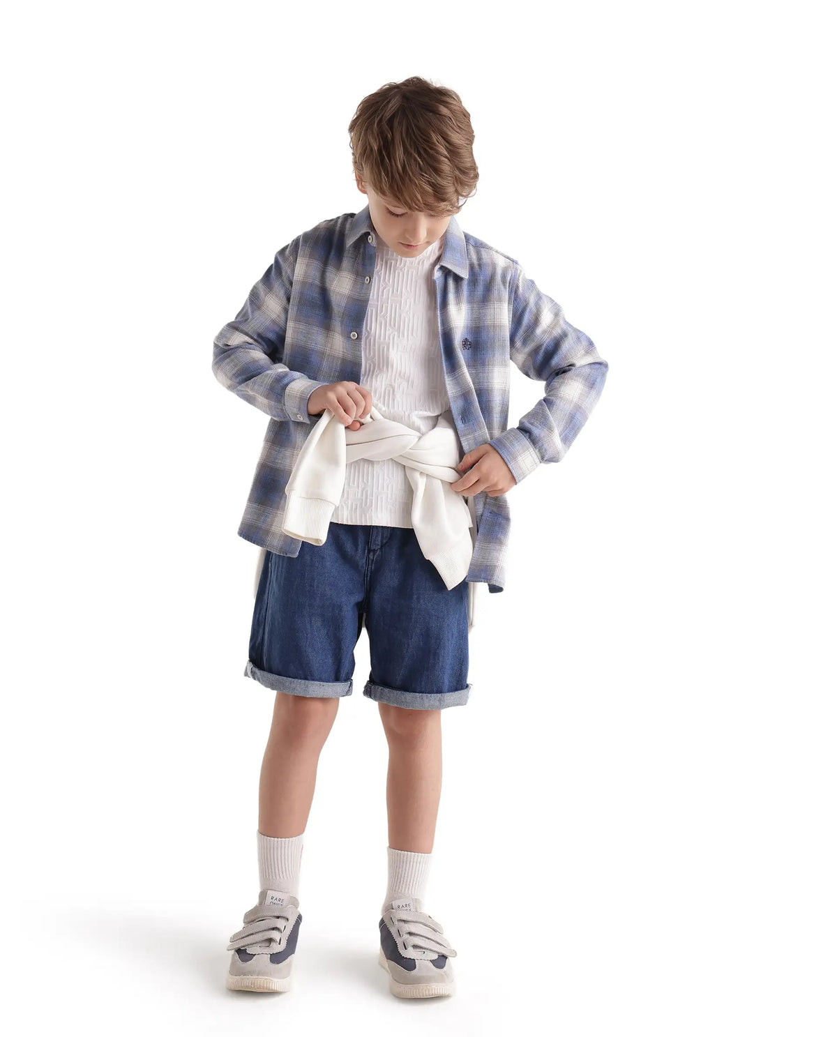 Rare Ones Kids Flan Purple Cotton Blend Fabric Button Closure Regular Fit Checked Shirt