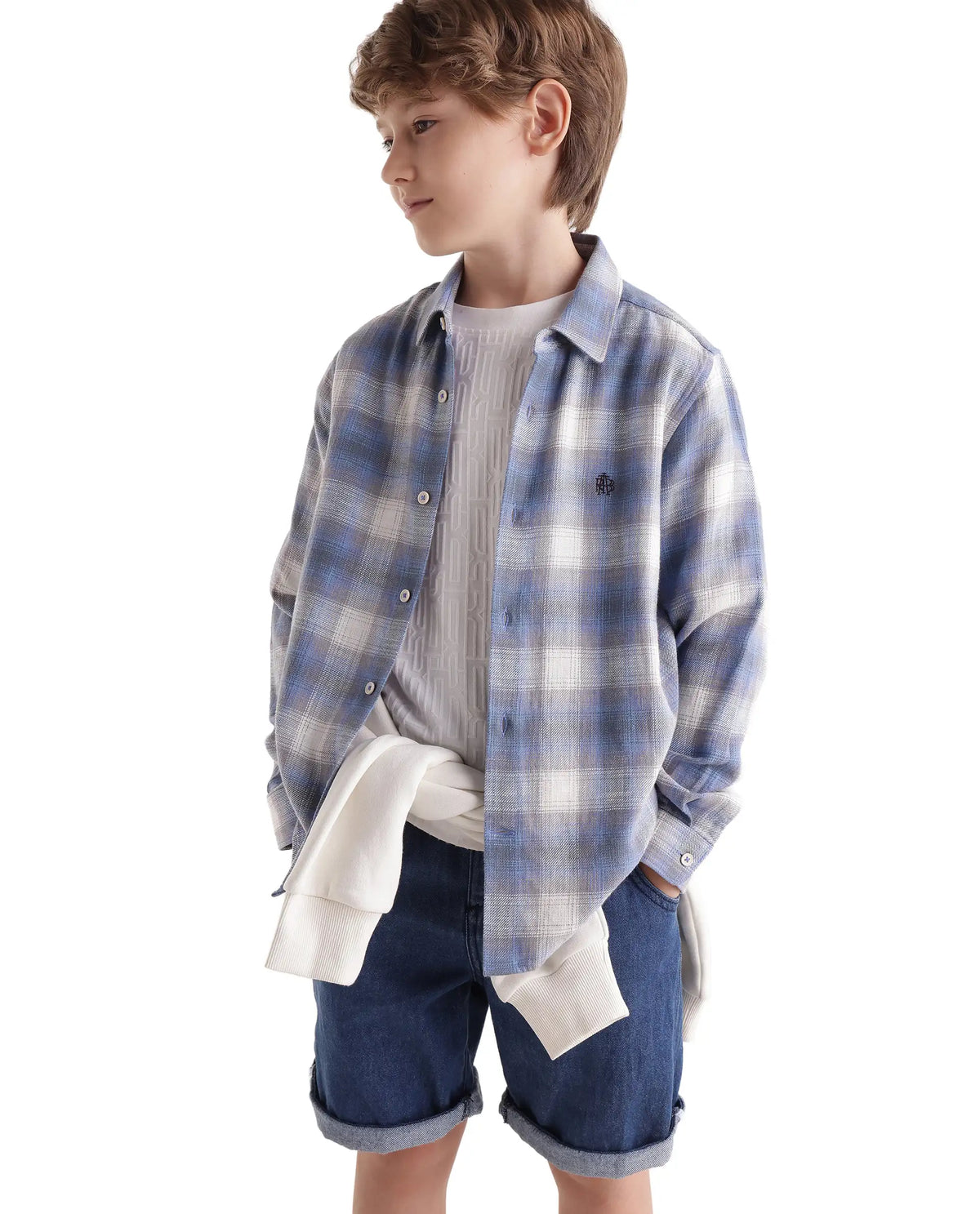 Rare Ones Kids Flan Purple Cotton Blend Fabric Button Closure Regular Fit Checked Shirt