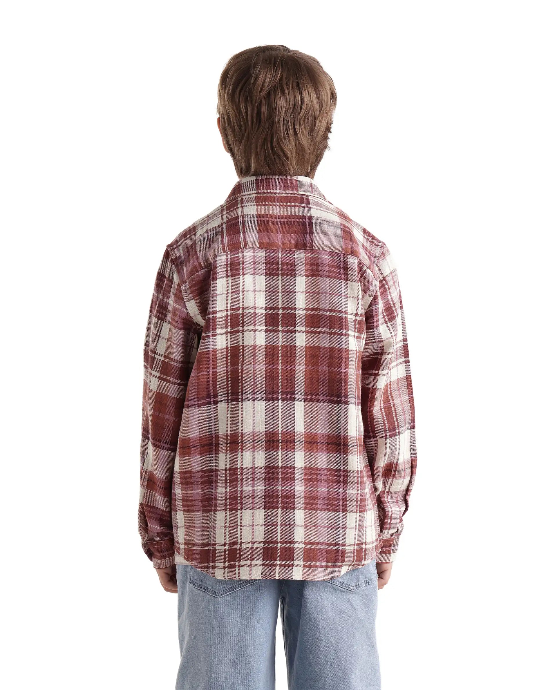 Rare Ones Kids Grigg Dusky Rust Cotton Fabric Button Closure Regular Fit Embroidered Shirt