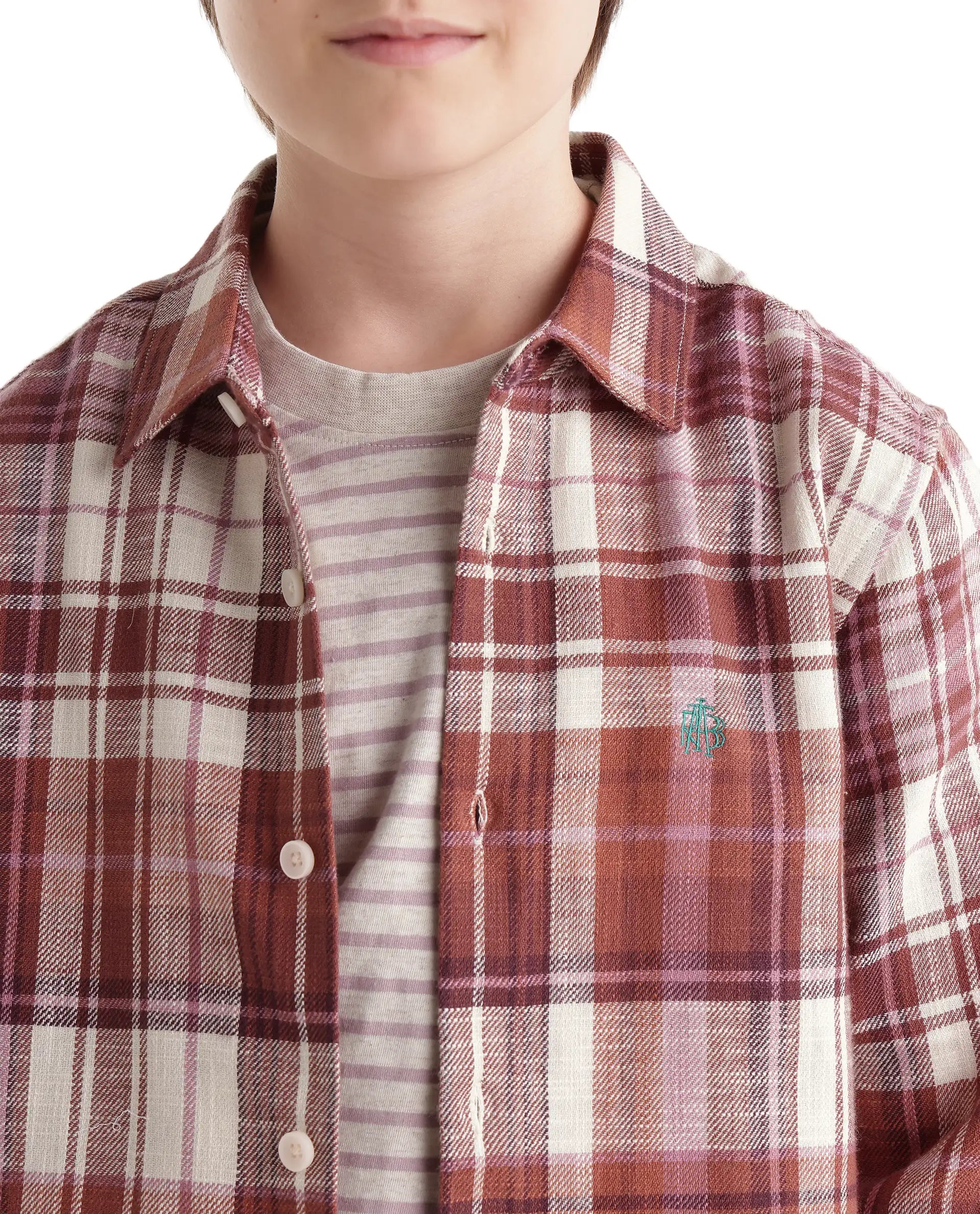 Rare Ones Kids Grigg Dusky Rust Cotton Fabric Button Closure Regular Fit Embroidered Shirt