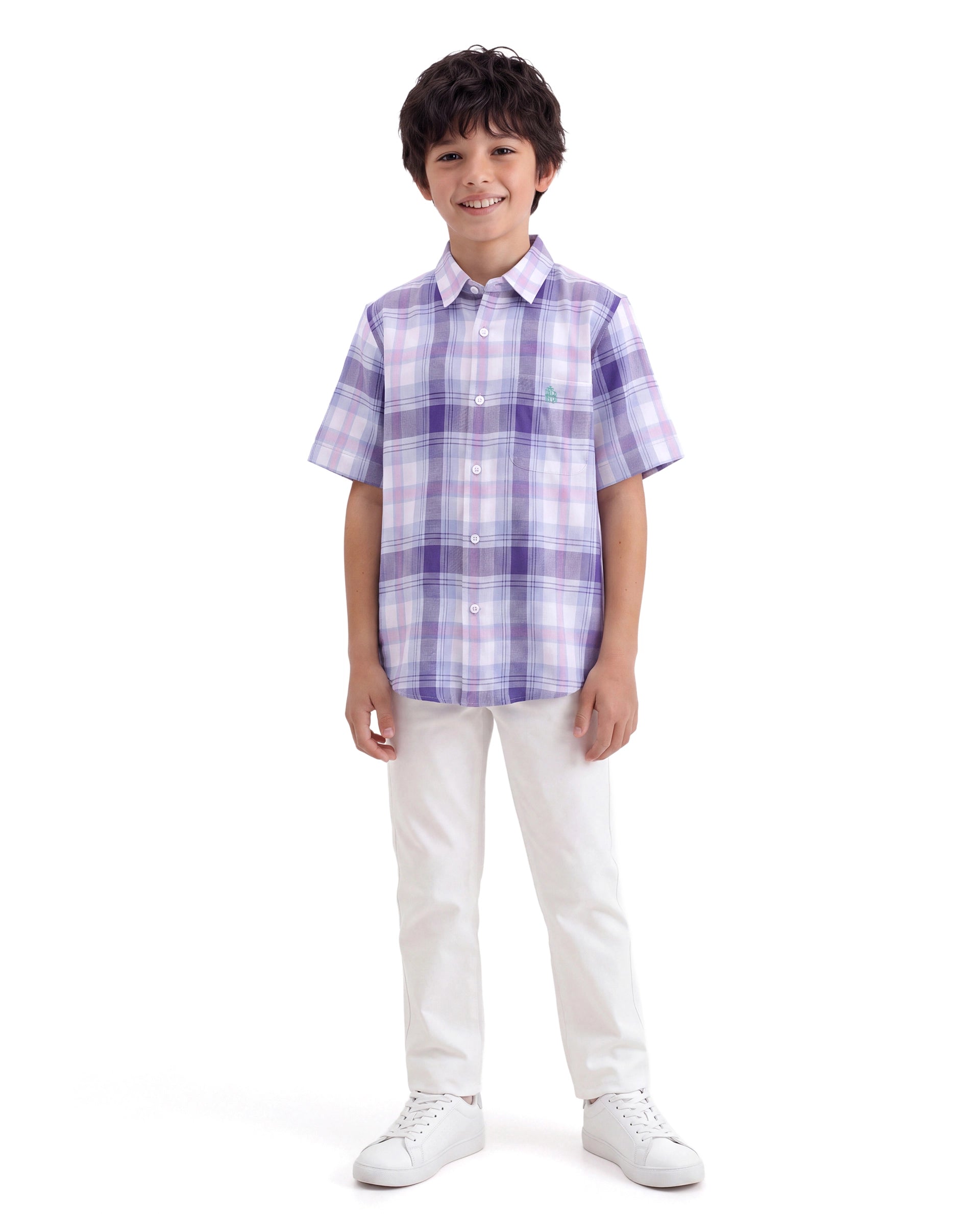 Rare Ones Kids Miller Light Purple Cotton Fabric Button Closure Regular Fit Checked Shirt
