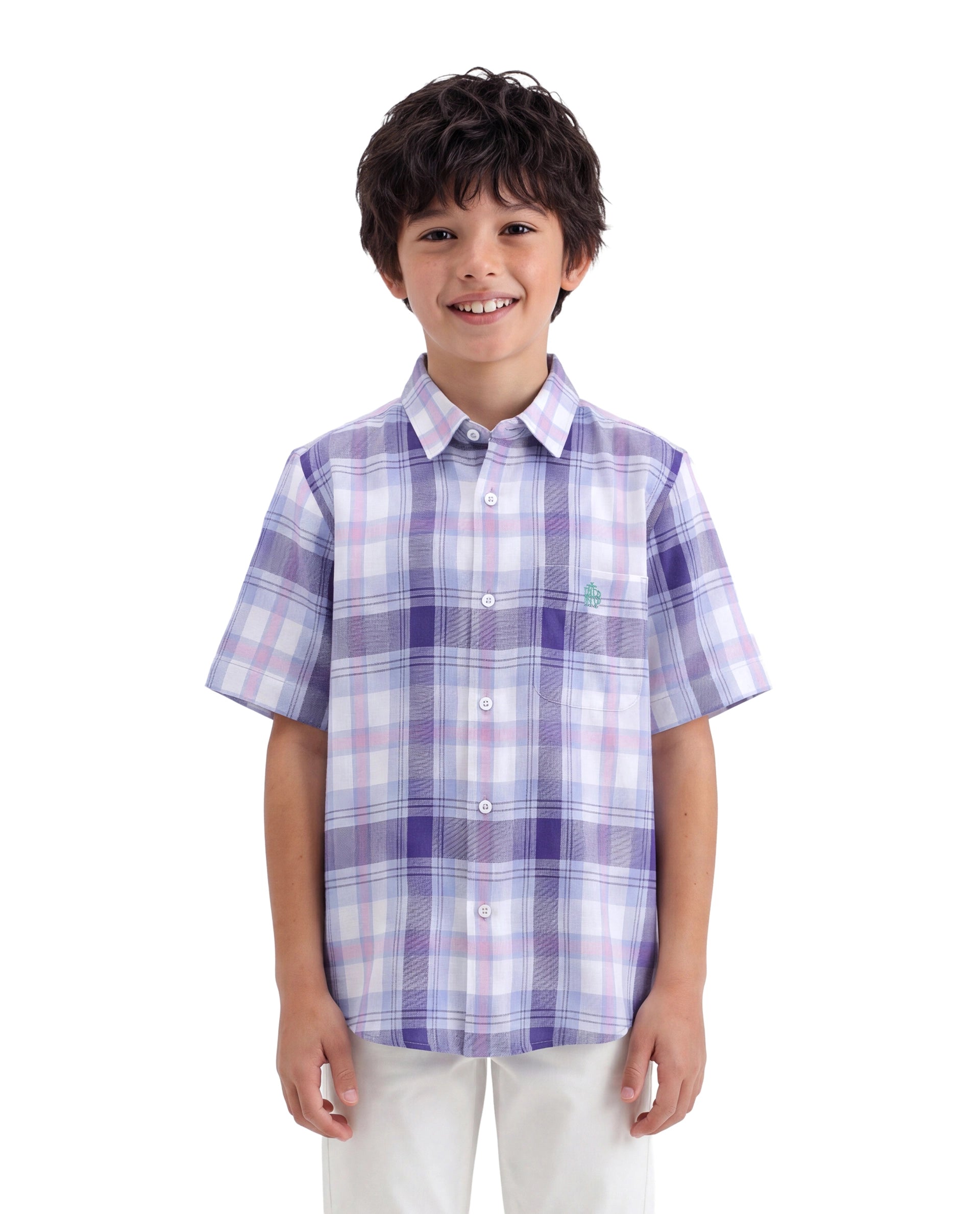 Rare Ones Kids Miller Light Purple Cotton Fabric Button Closure Regular Fit Checked Shirt