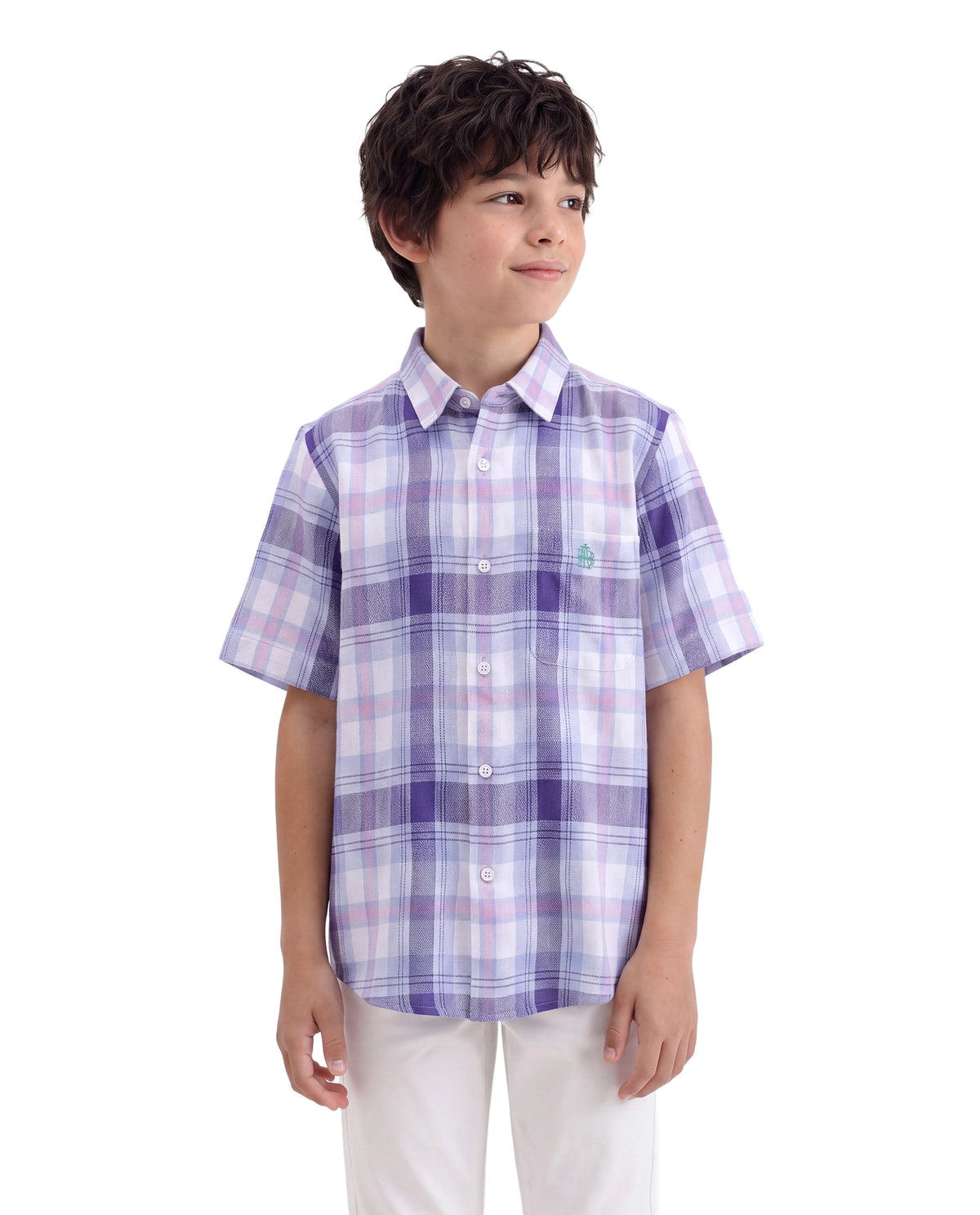 Rare Ones Kids Miller Light Purple Cotton Fabric Button Closure Regular Fit Checked Shirt