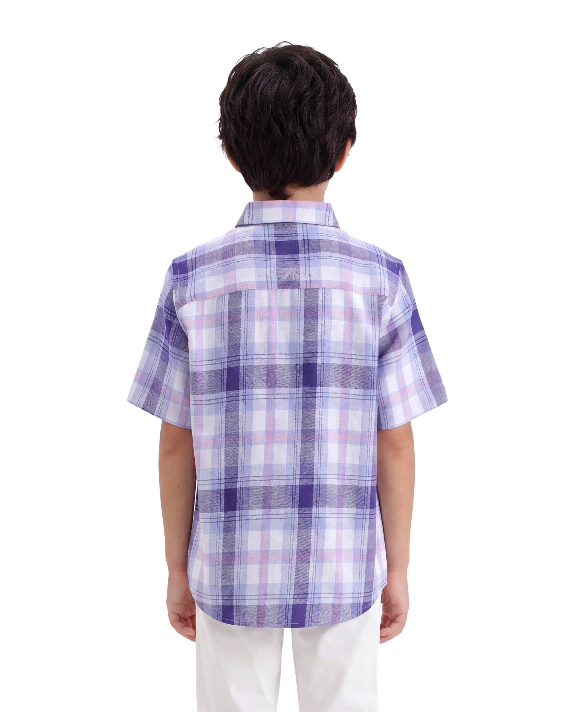 Rare Ones Kids Miller Light Purple Cotton Fabric Button Closure Regular Fit Checked Shirt