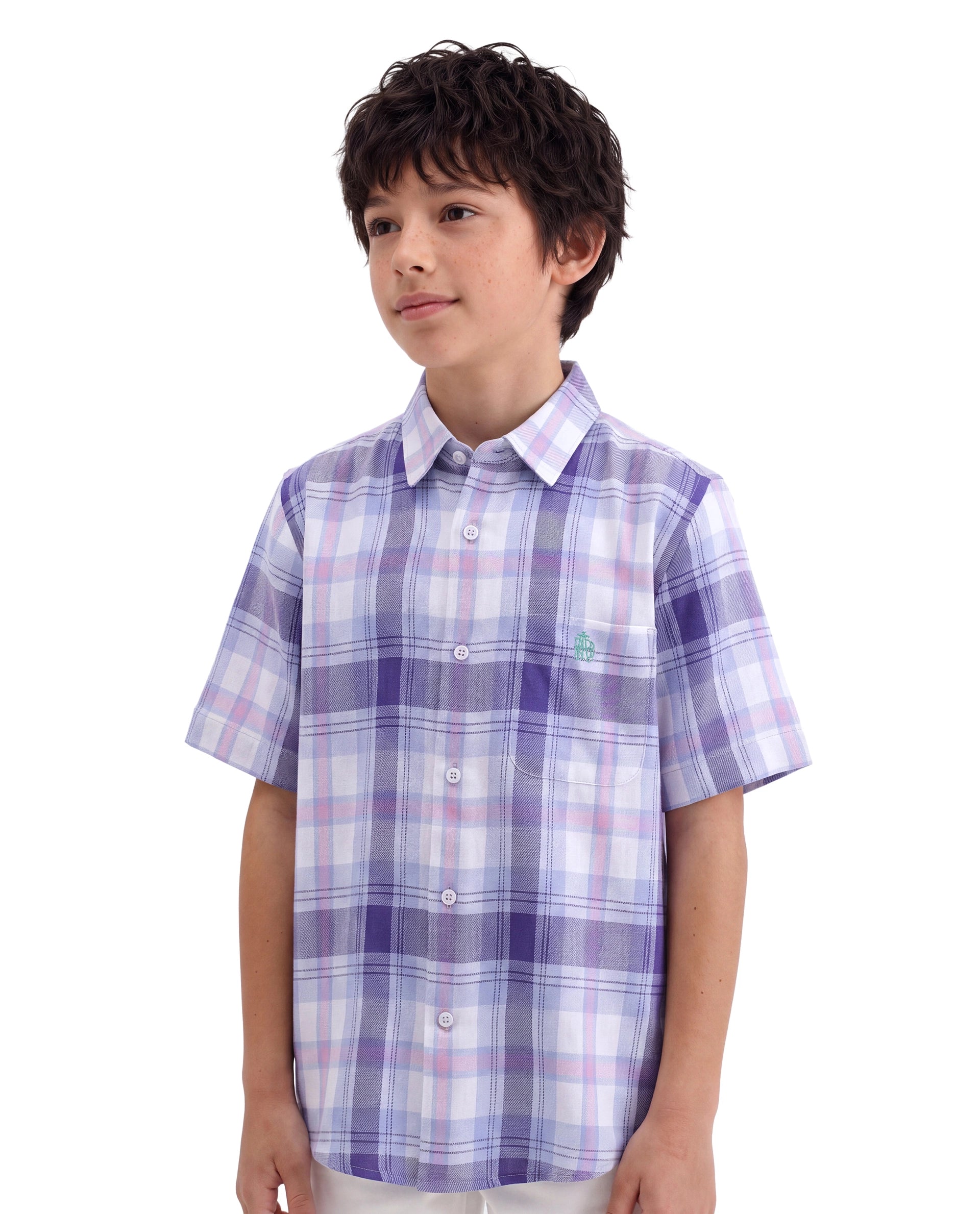 Rare Ones Kids Miller Light Purple Cotton Fabric Button Closure Regular Fit Checked Shirt
