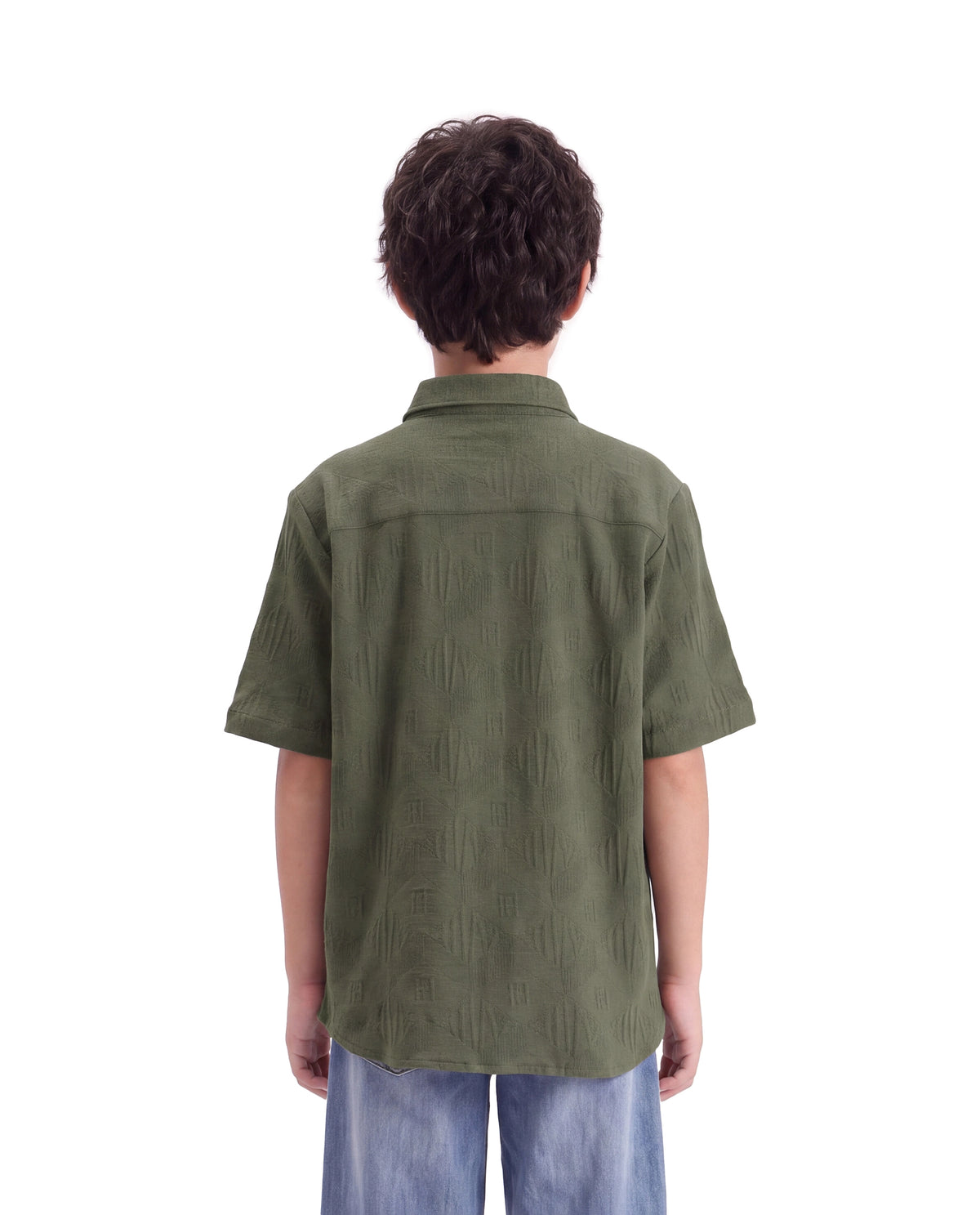 Rare Ones Kids Cubs-K Olive Cotton Fabric Button Closure Regular Fit Jacquard Shirt