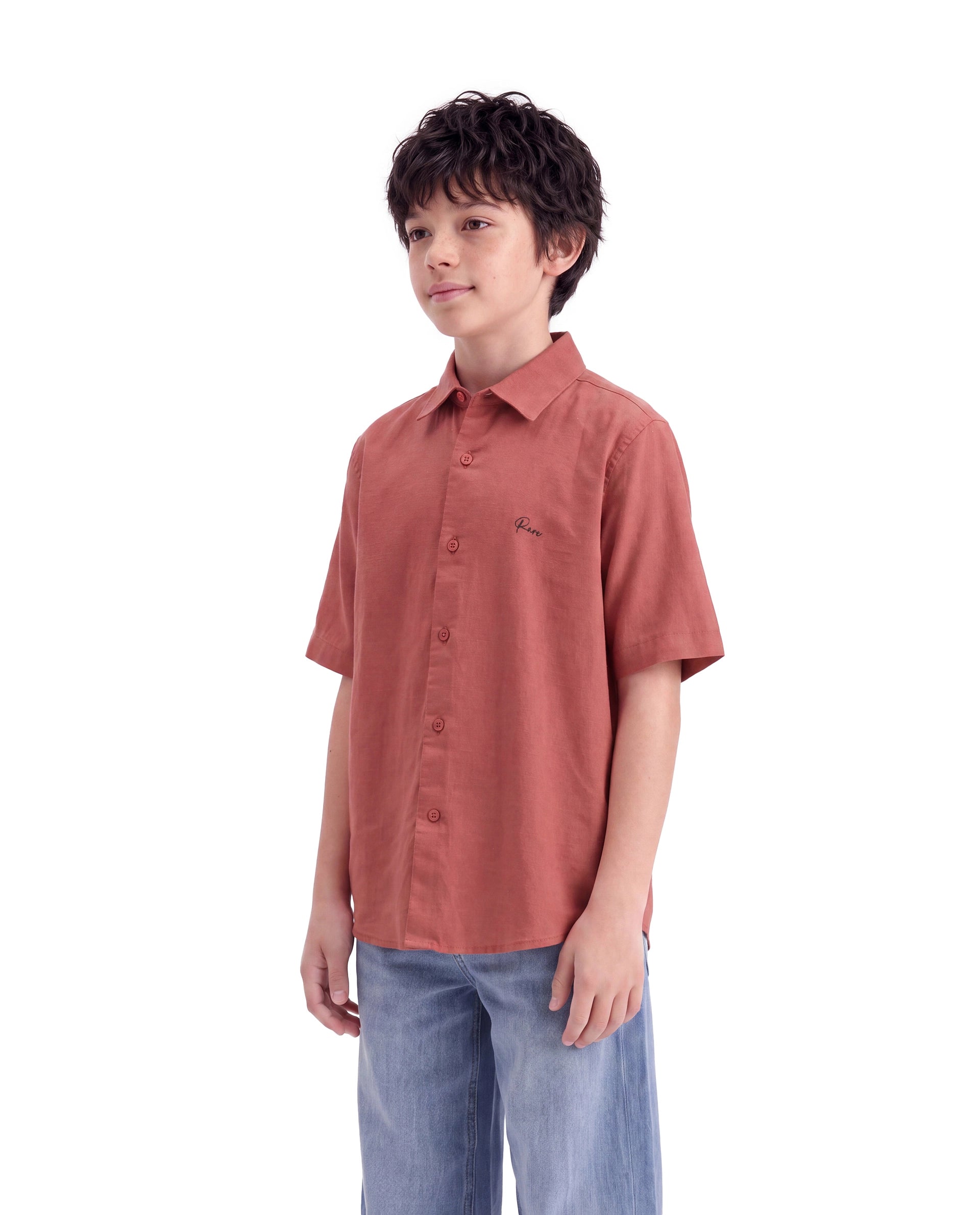 Rare Ones Kids Cora Rust Cotton Fabric Button Closure Regular Fit Embroidered Shirt