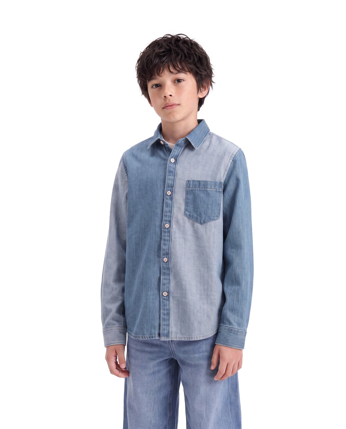Rare Ones Kids Drake Light Blue Cotton Blend Fabric Button Closure Regular Fit Plain Shirt