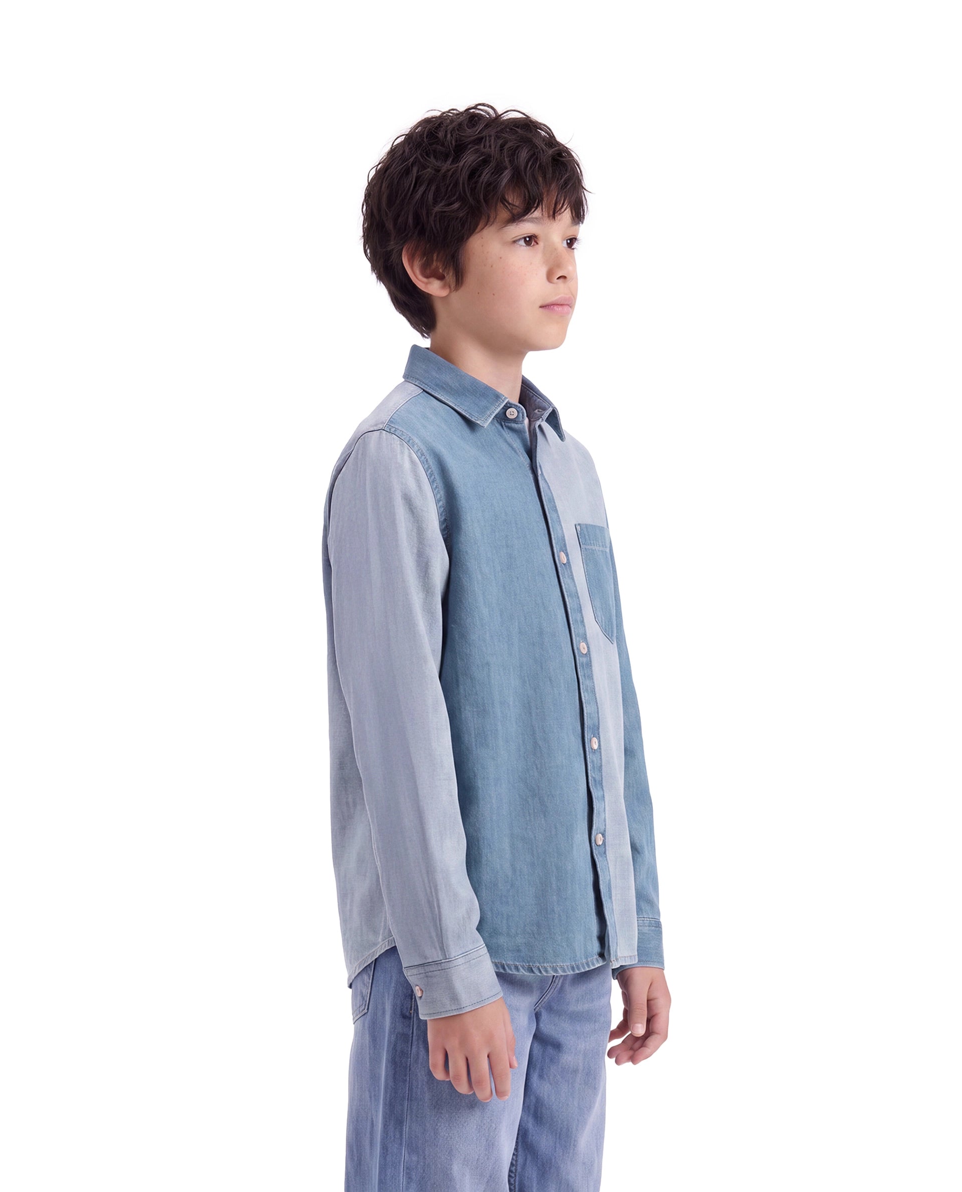 Rare Ones Kids Drake Light Blue Cotton Blend Fabric Button Closure Regular Fit Plain Shirt