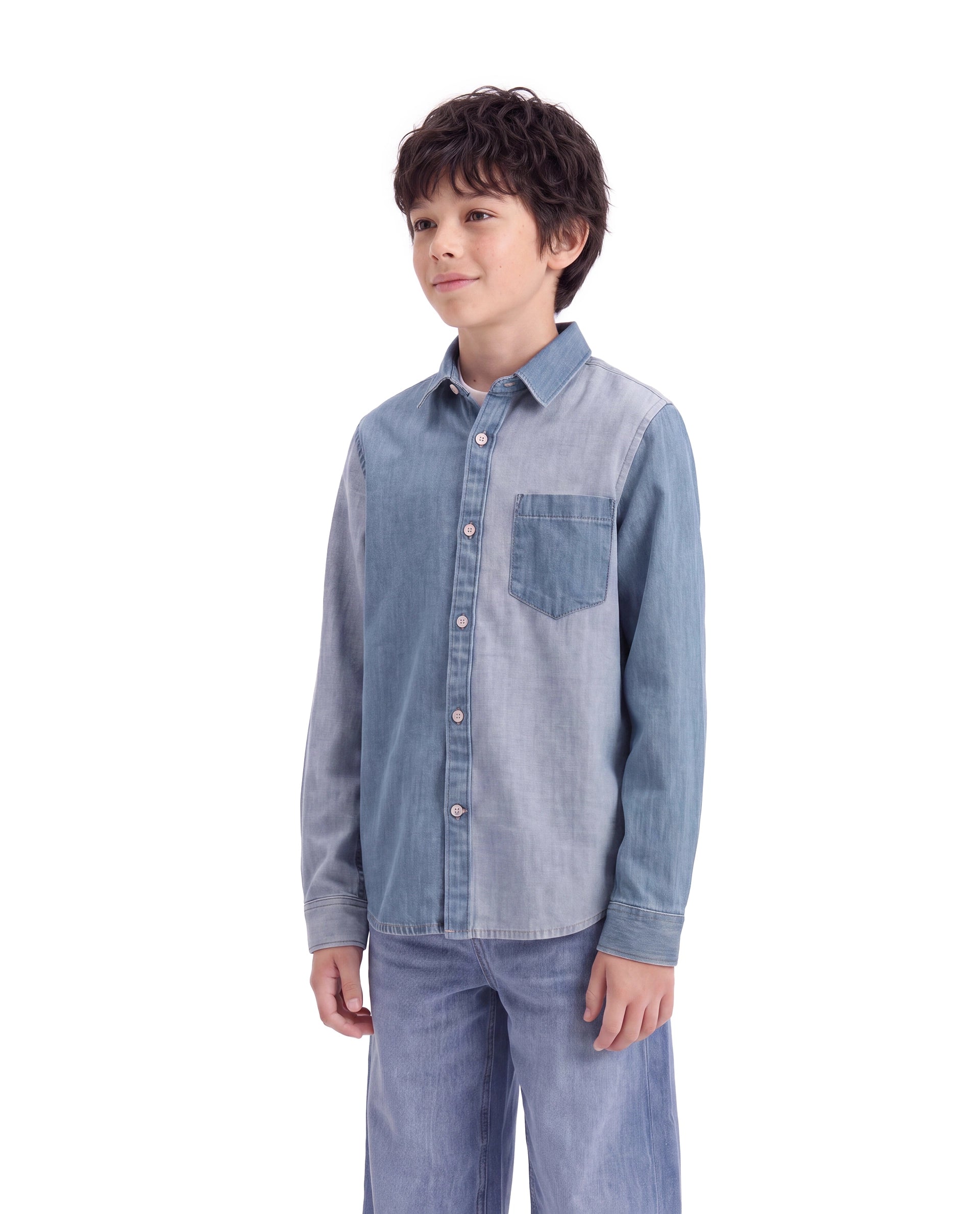 Rare Ones Kids Drake Light Blue Cotton Blend Fabric Button Closure Regular Fit Plain Shirt