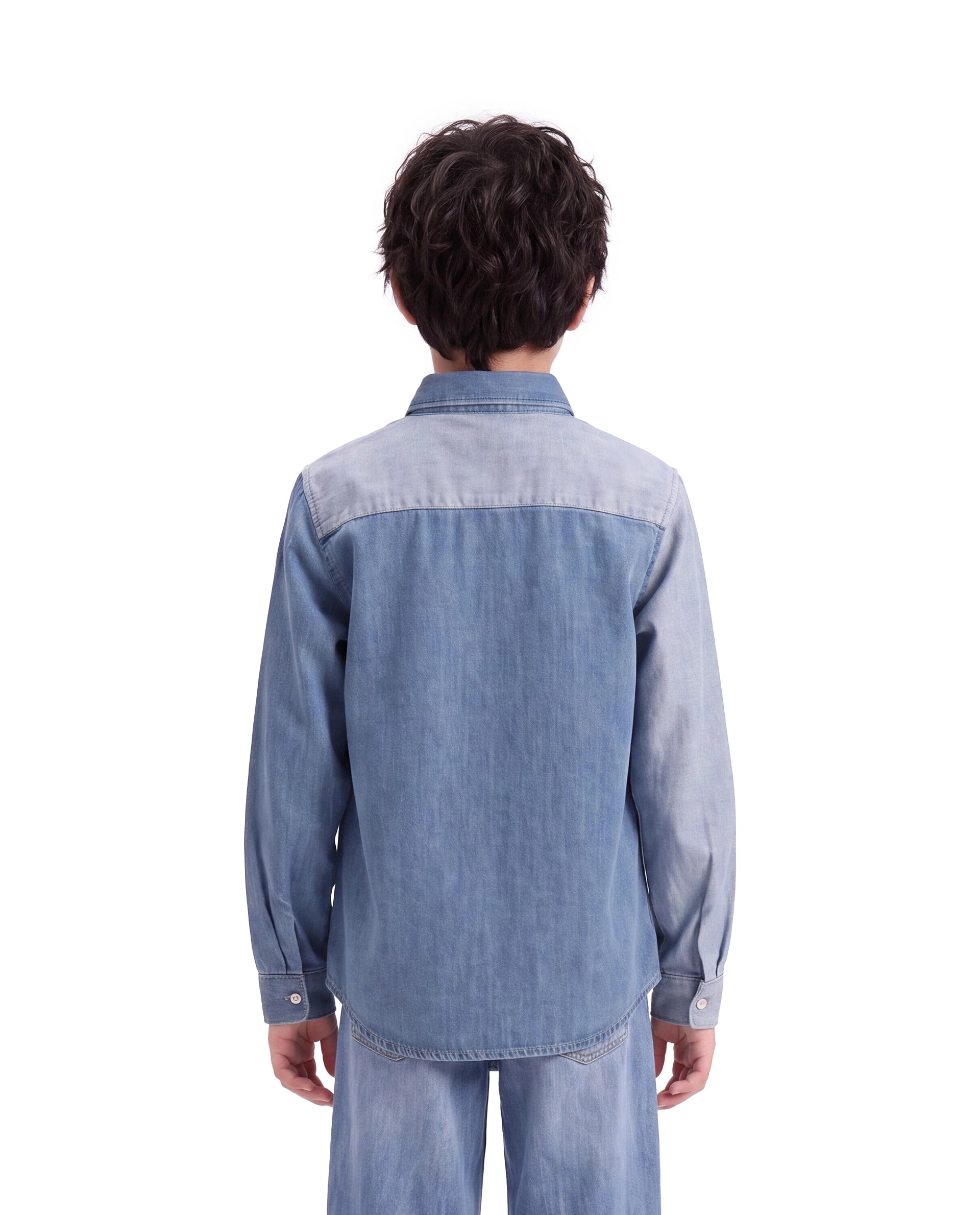 Rare Ones Kids Drake Light Blue Cotton Blend Fabric Button Closure Regular Fit Plain Shirt