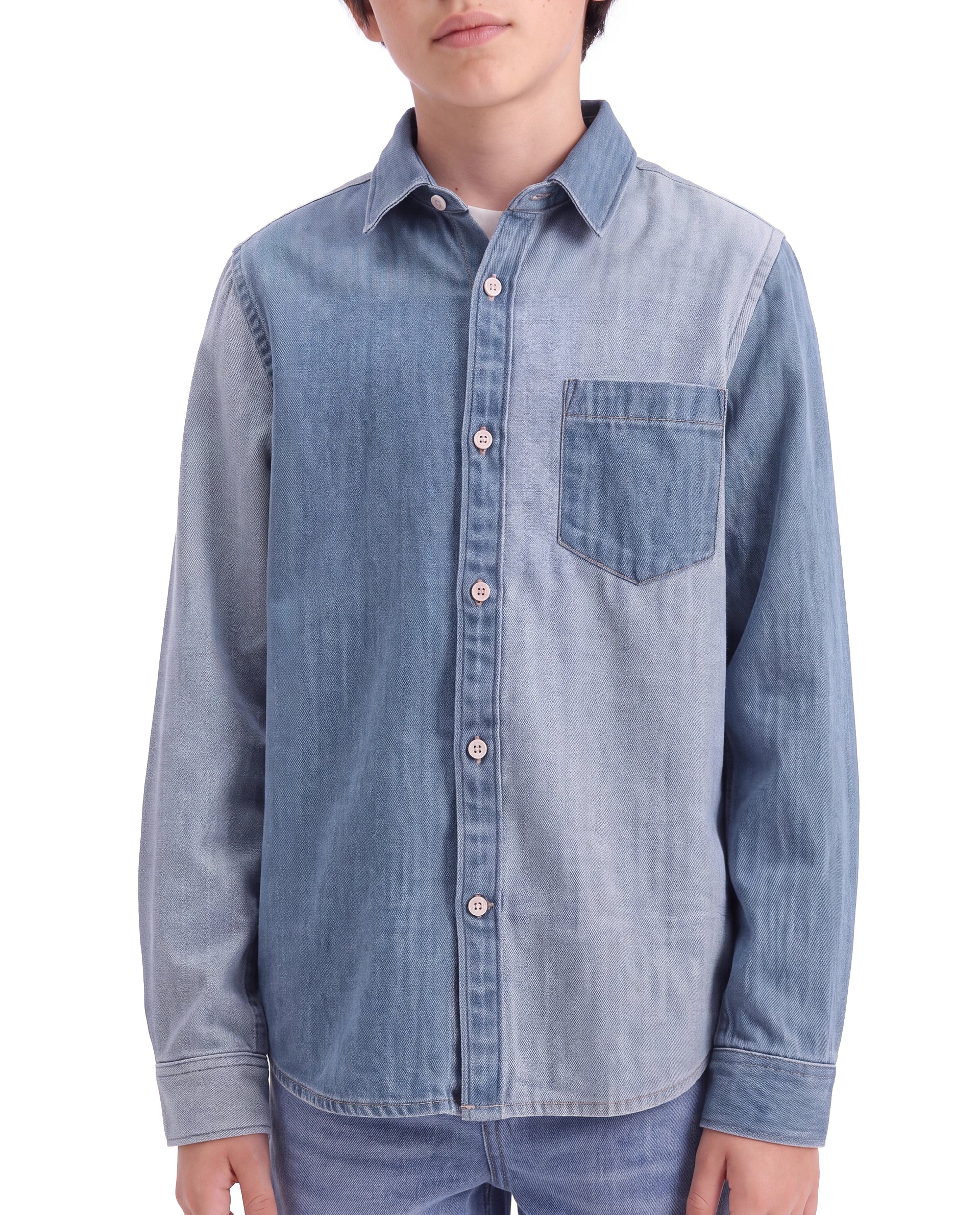 Rare Ones Kids Drake Light Blue Cotton Blend Fabric Button Closure Regular Fit Plain Shirt