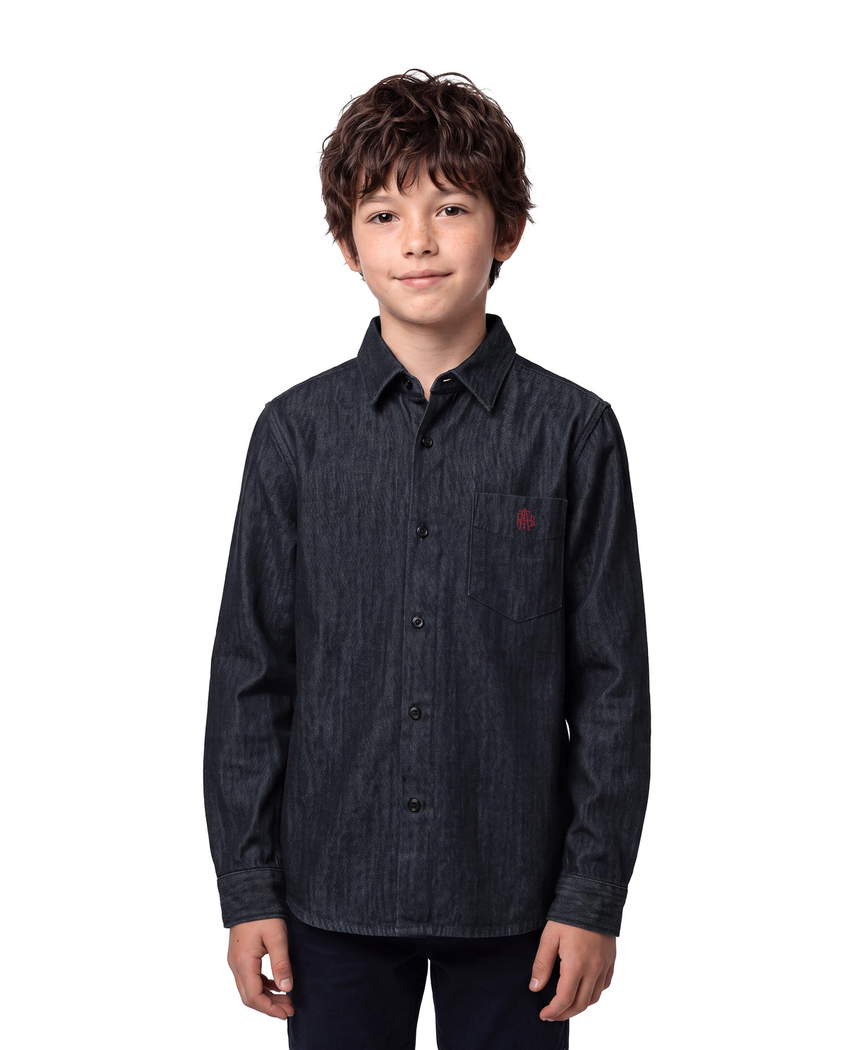 Rare Ones Kids Spens Blue Cotton Blend Fabric Button Closure Regular Fit Embroidered Shirt