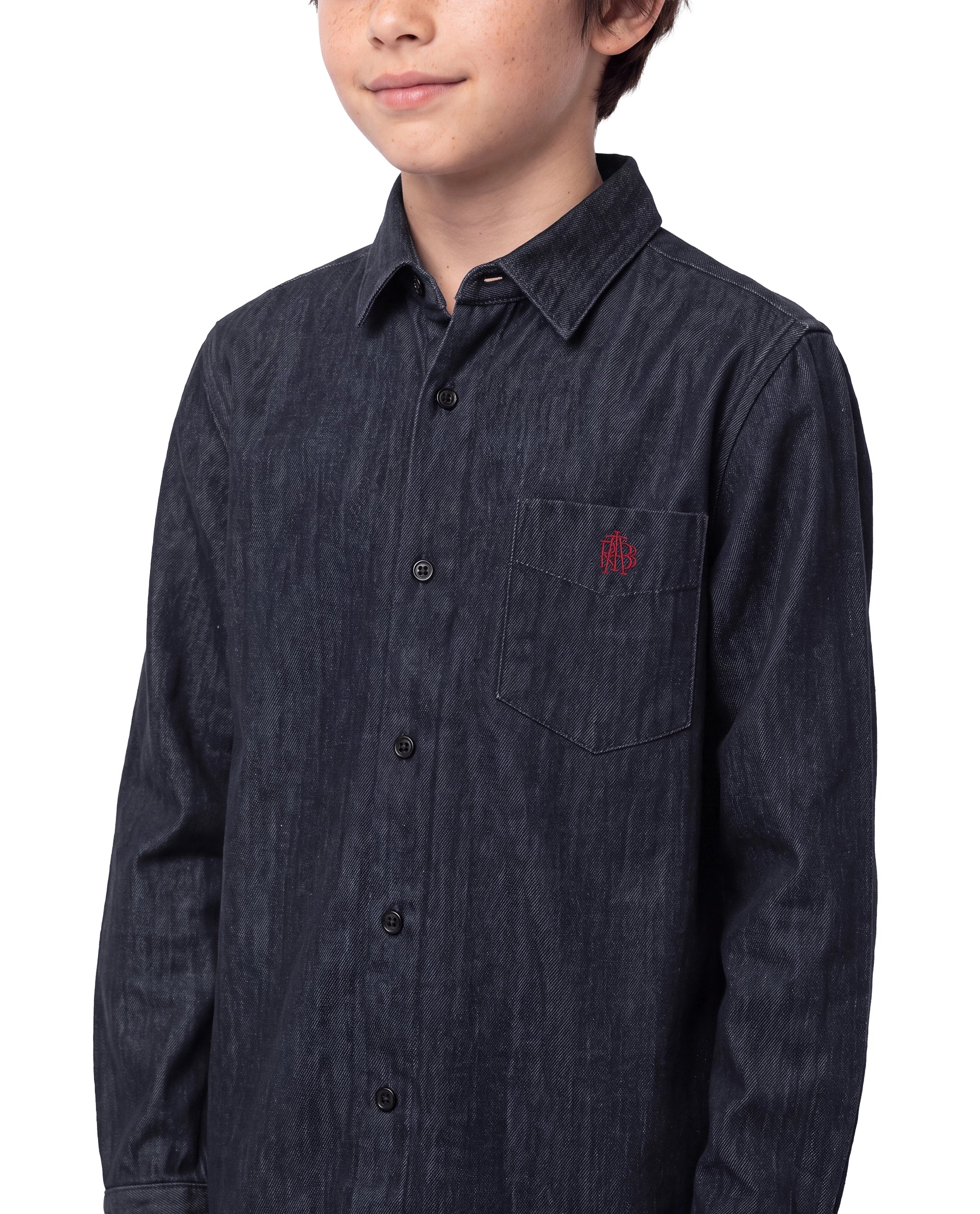Rare Ones Kids Spens Blue Cotton Blend Fabric Button Closure Regular Fit Embroidered Shirt
