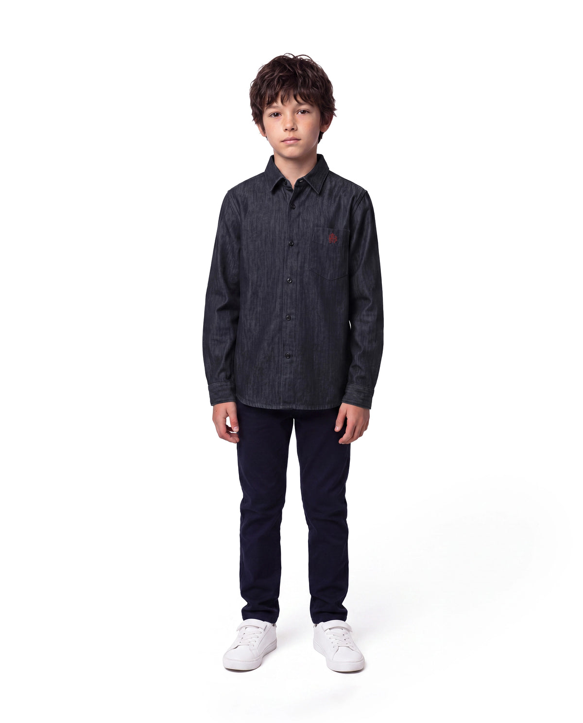 Rare Ones Kids Spens Blue Cotton Blend Fabric Button Closure Regular Fit Embroidered Shirt