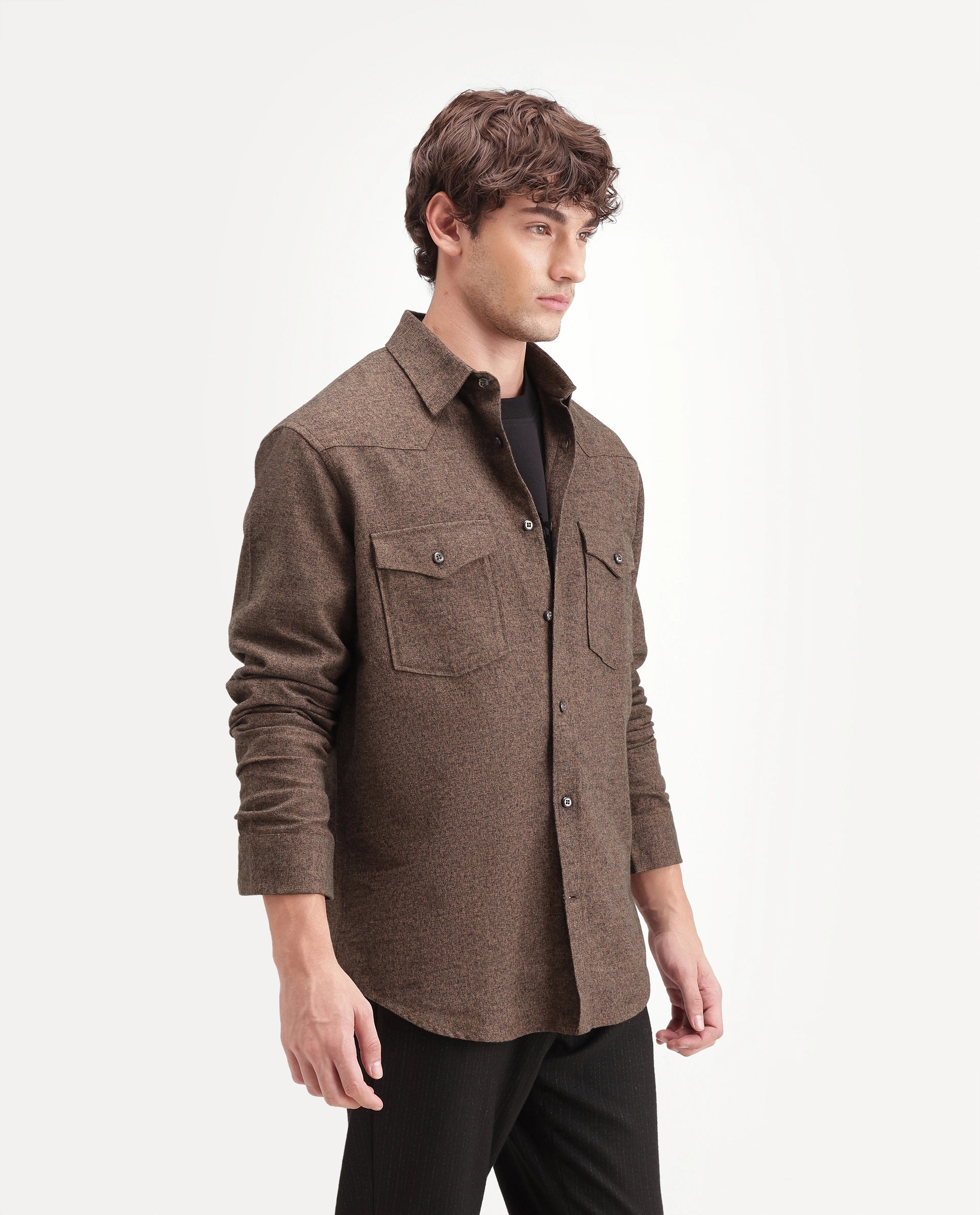 Rare Rabbit Men's Plum Dusky Orange Cotton Spread Collar Regular Plain Shirt