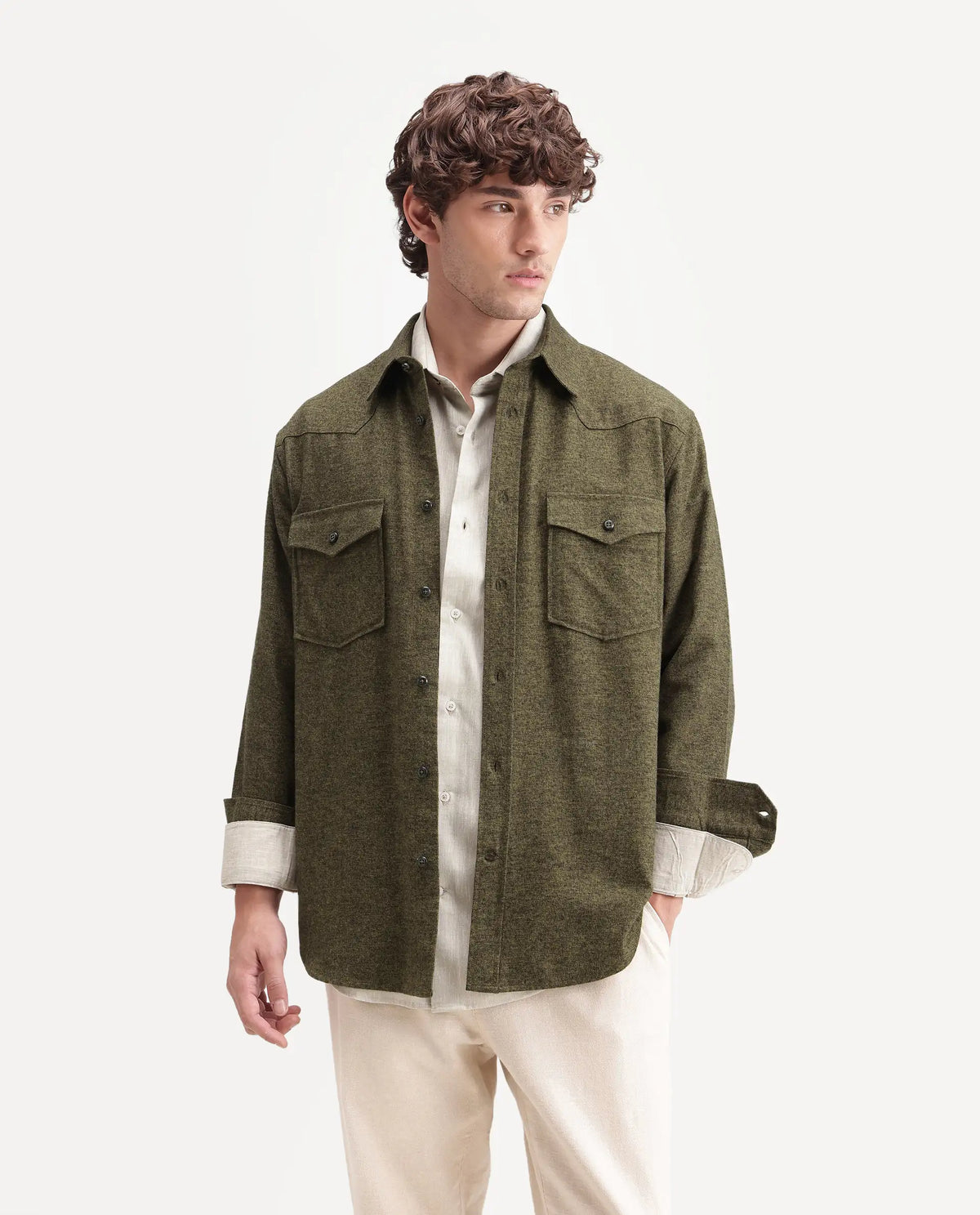 Rare Rabbit Men's Plum Dusky Green Cotton Spread Collar Regular Plain Shirt