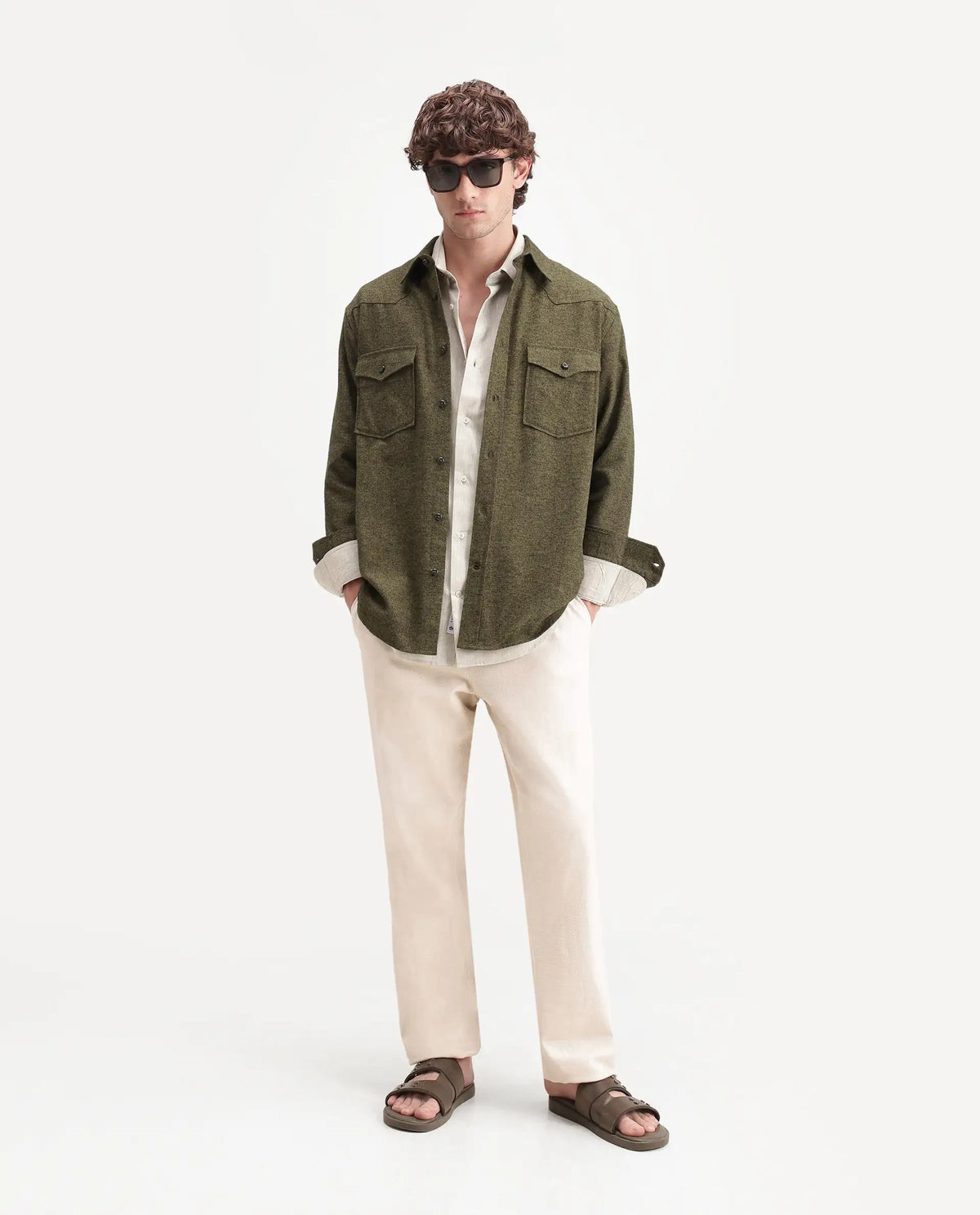 Rare Rabbit Men's Plum Dusky Green Cotton Spread Collar Regular Plain Shirt