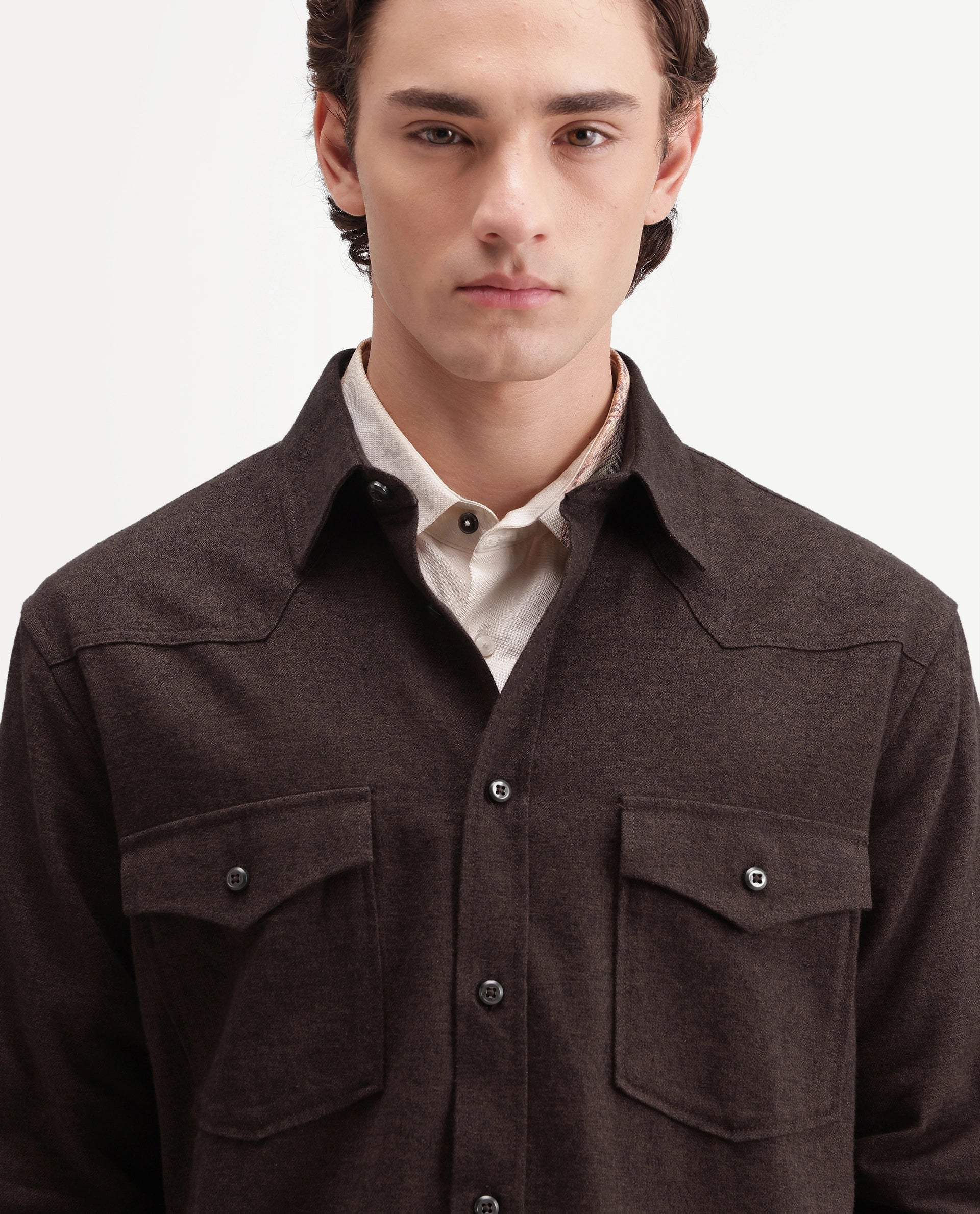 Rare Rabbit Men's Plum Dusky Brown Cotton Spread Collar Regular Plain Shirt