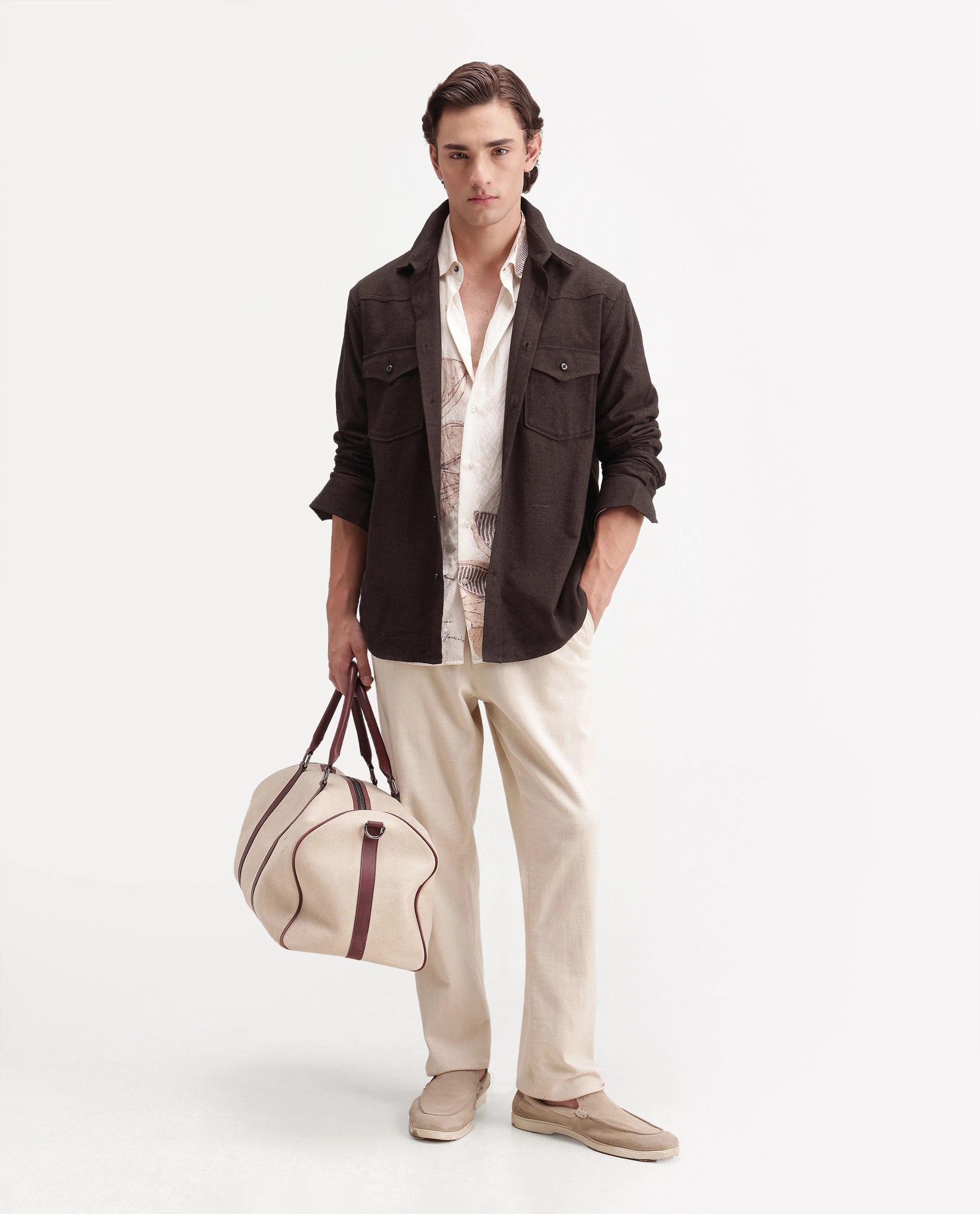 Rare Rabbit Men's Plum Dusky Brown Cotton Spread Collar Regular Plain Shirt