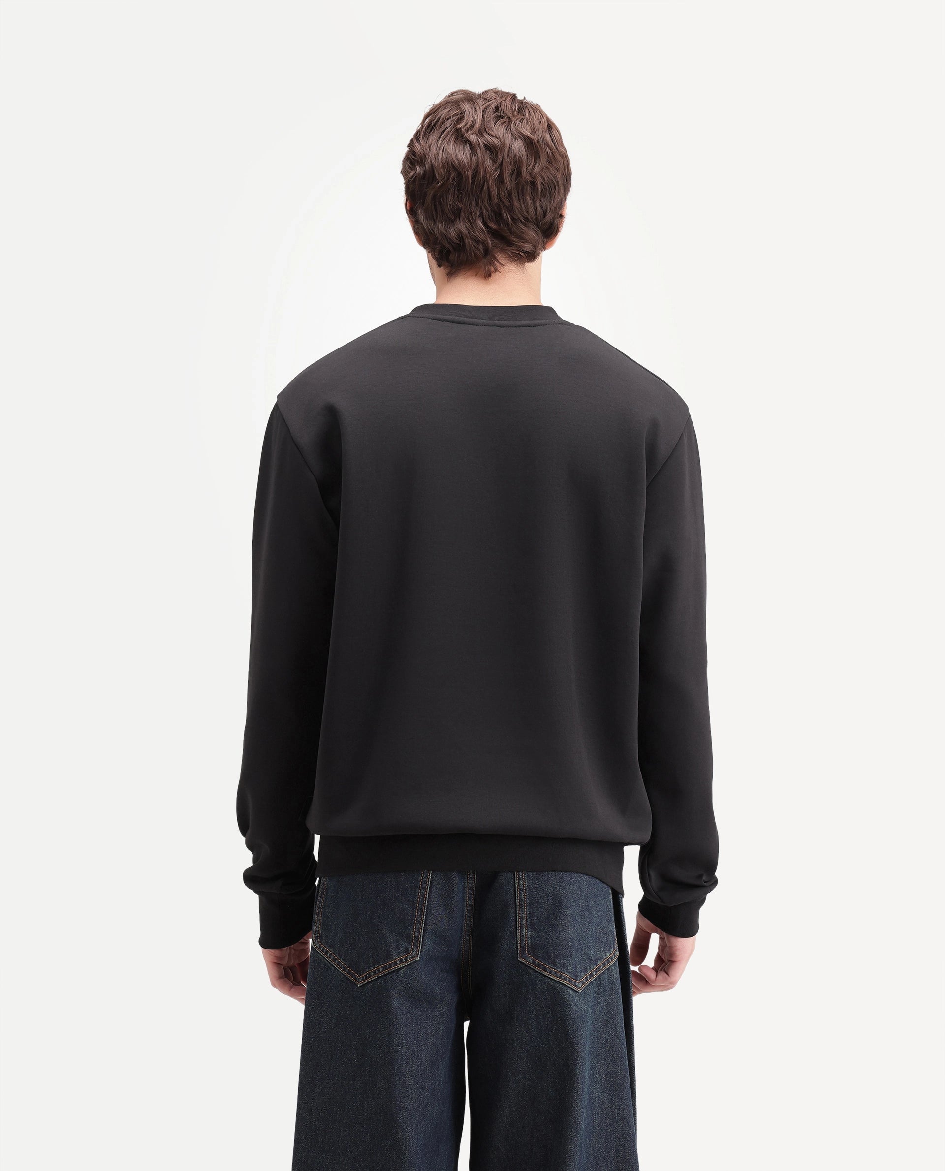 Rare Rabbit Men's Deber Black Cotton Blend Crew Neck Regular Graphic Print Sweatshirt
