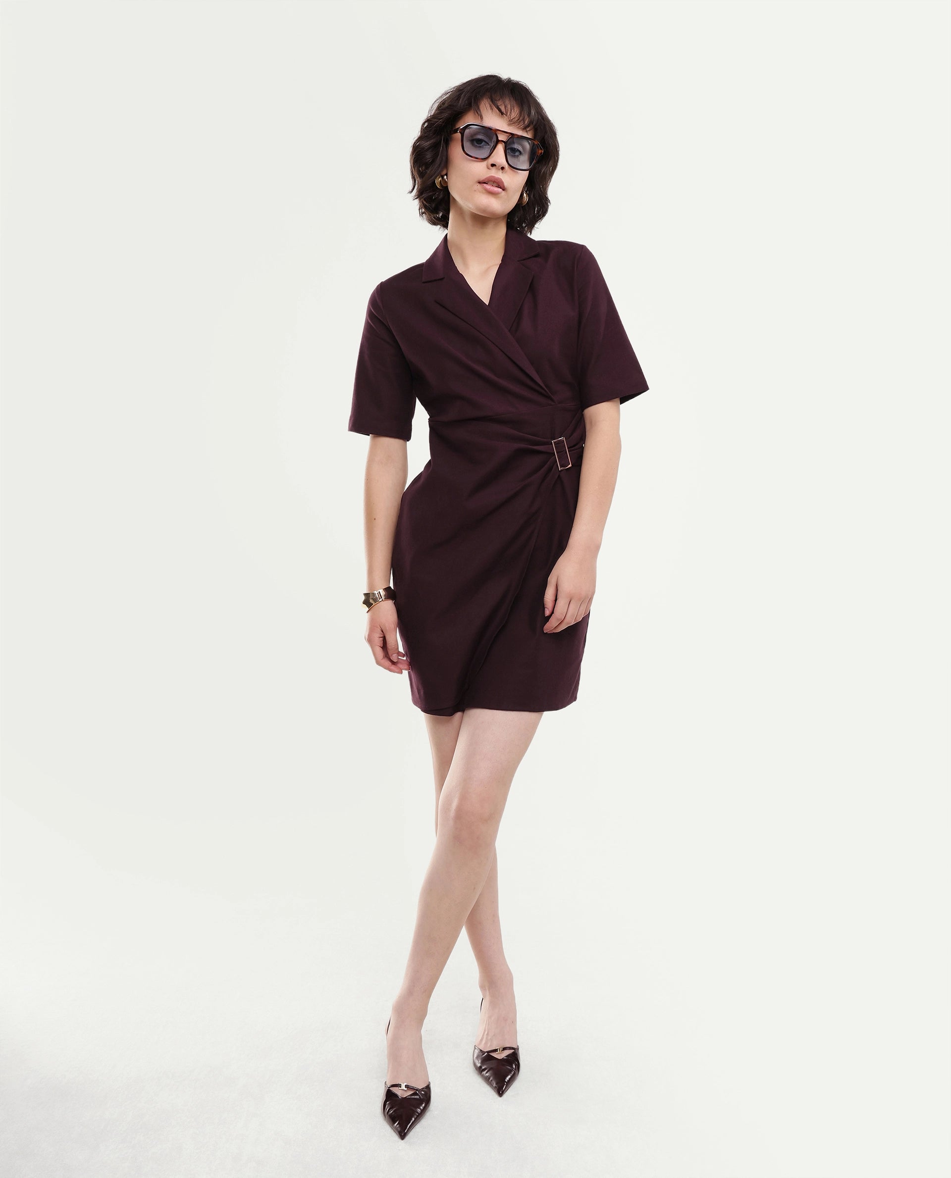 Rareism Women's Yager Dark Brown Cotton Blend Zipper Fitted Dress