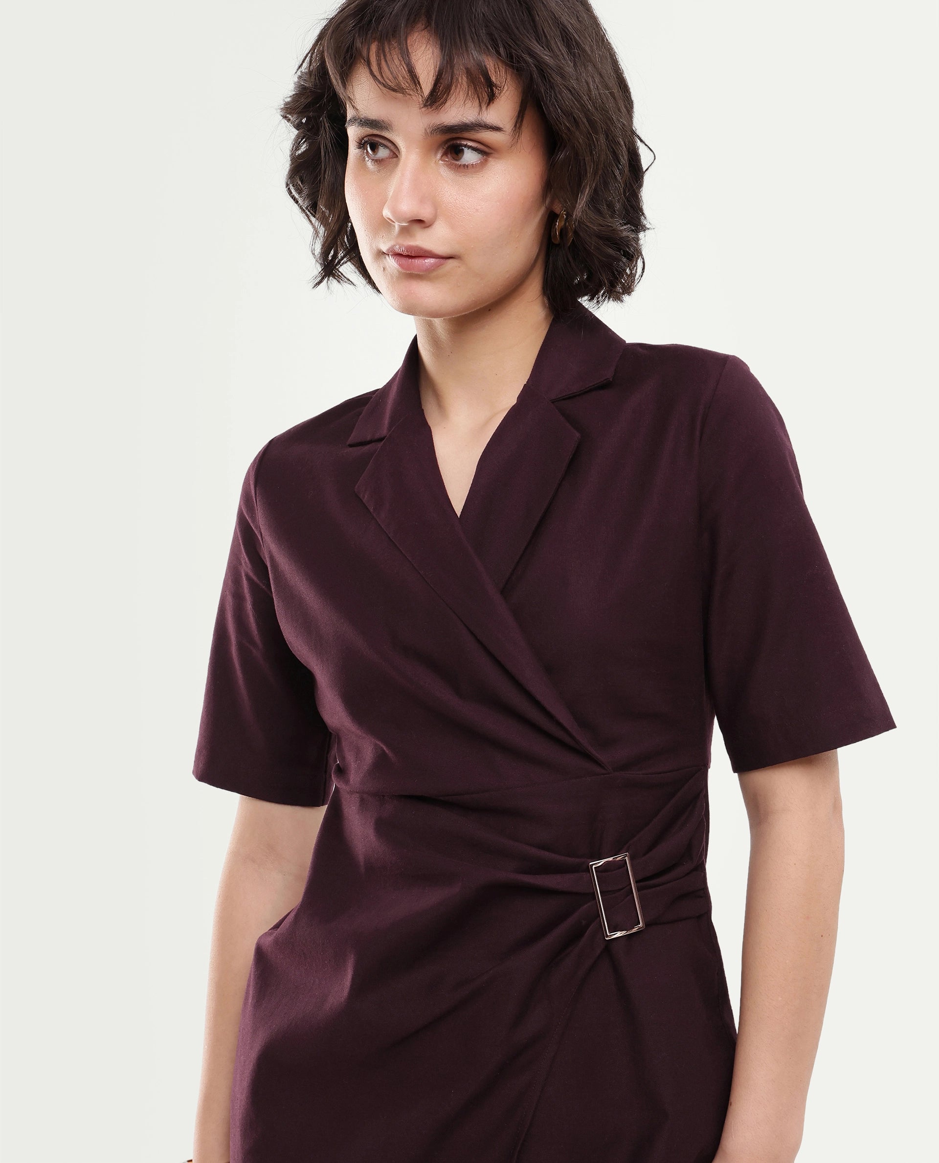 Rareism Women's Yager Dark Brown Cotton Blend Zipper Fitted Dress