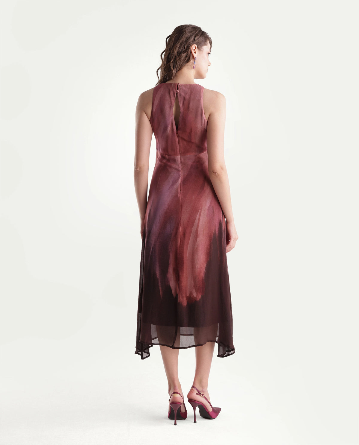 Rareism Women's Yupin Pink Viscose Button And Zip A-Line Abstract Print Dress
