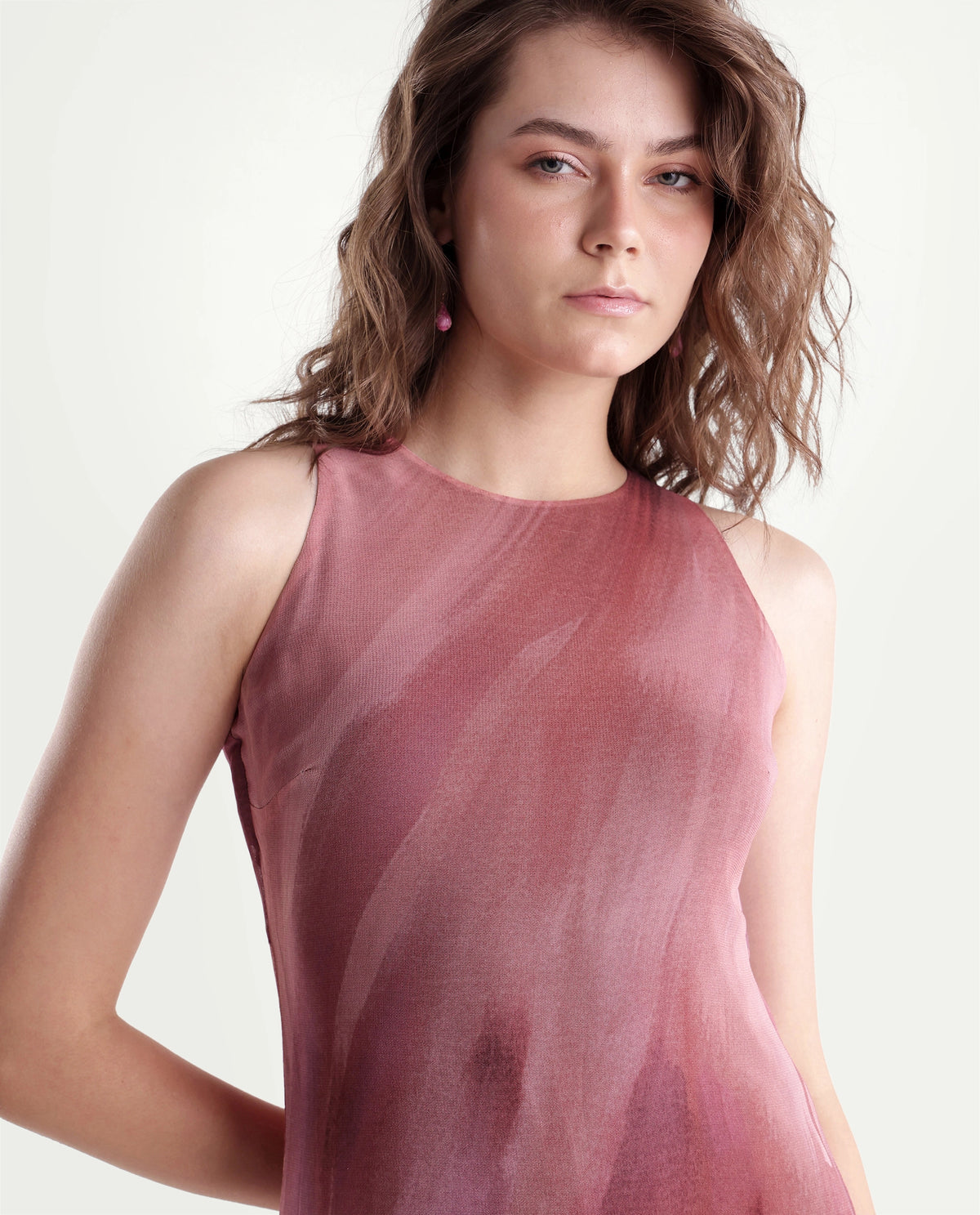 Rareism Women's Yupin Pink Viscose Button And Zip A-Line Abstract Print Dress