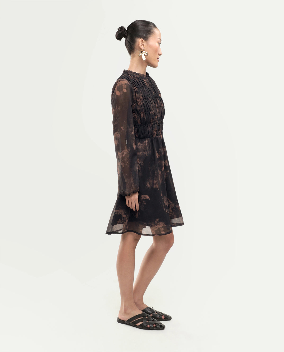 Rareism Women's Yana Brown Polyester Button Fit And Flare Floral Print Dress