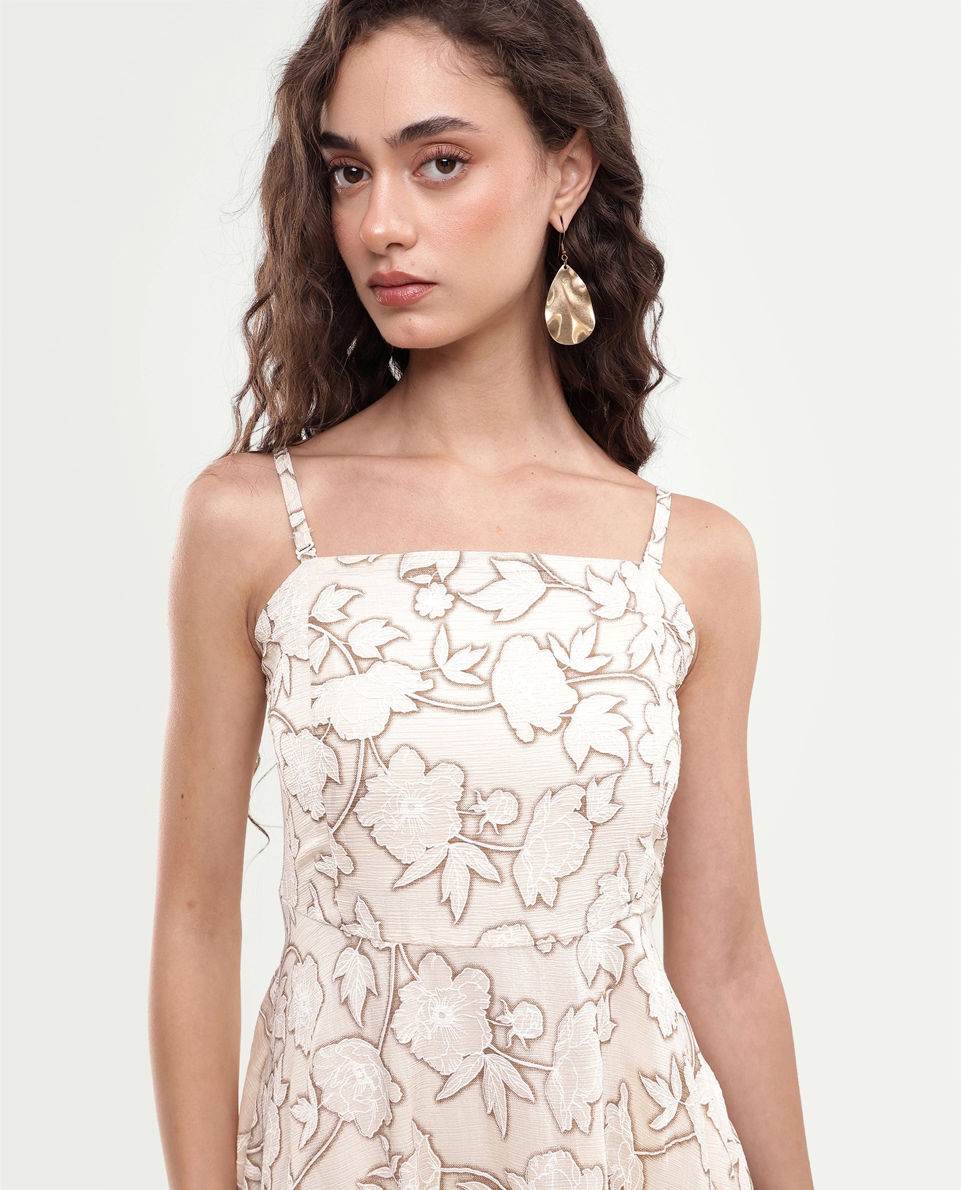 Rareism Women's Yadi Off White Floral Viscose Blend Fit And Flare Sleeveless Maxi Dress