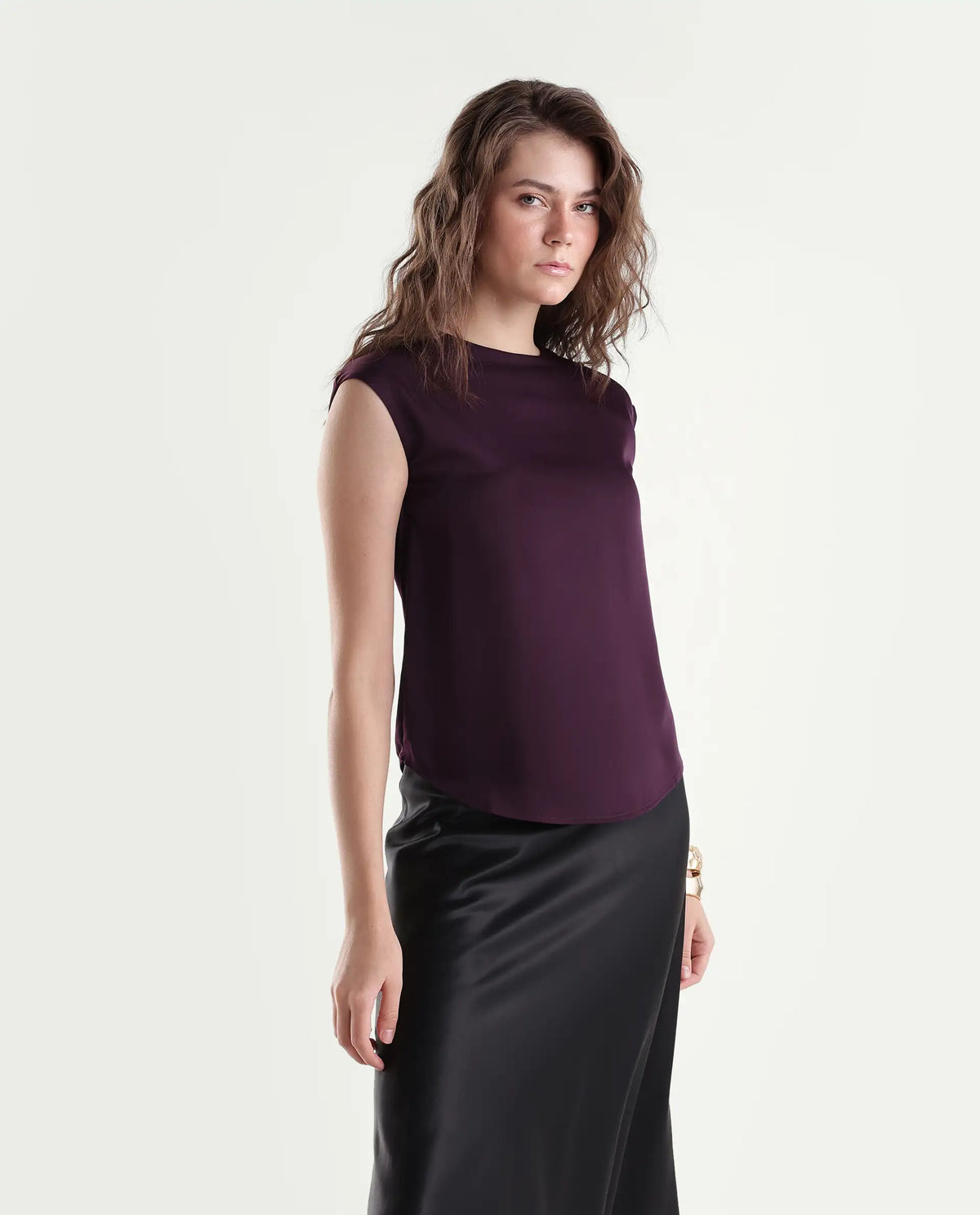 Rareism Women's Odil Dark Purple Polyester Button Regular Fit Plain Top