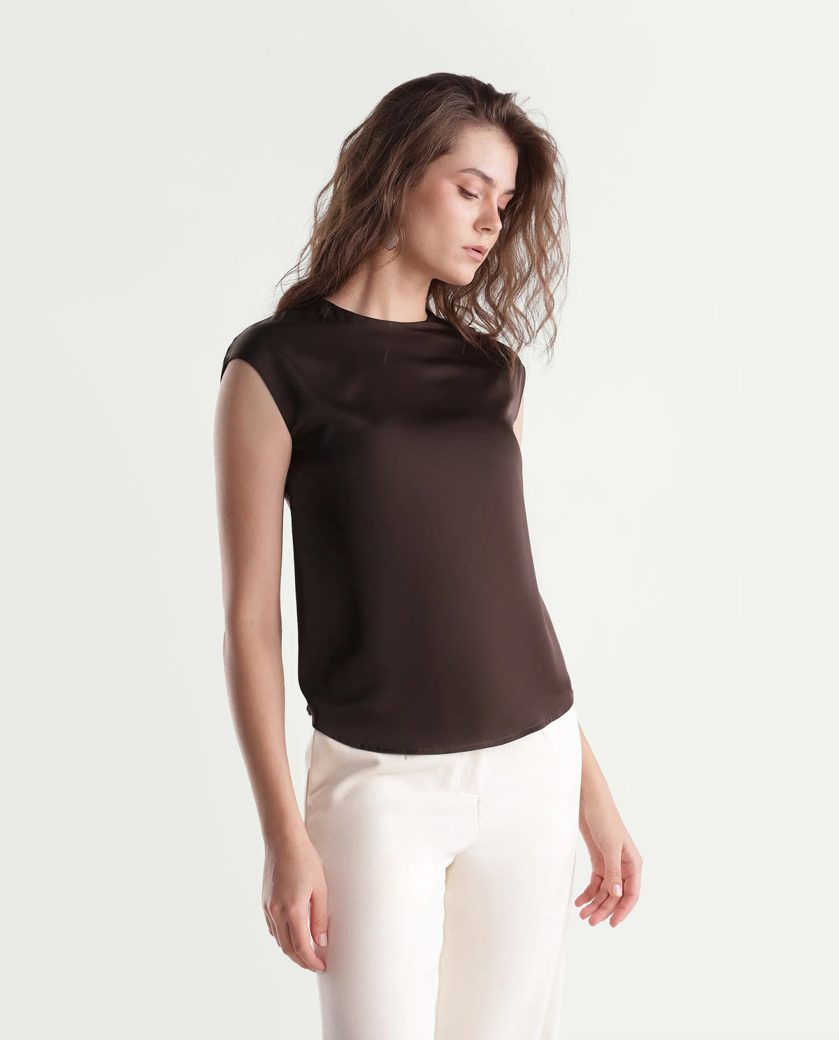 Rareism Women's Odil Brown Polyester Button Regular Fit Plain Top