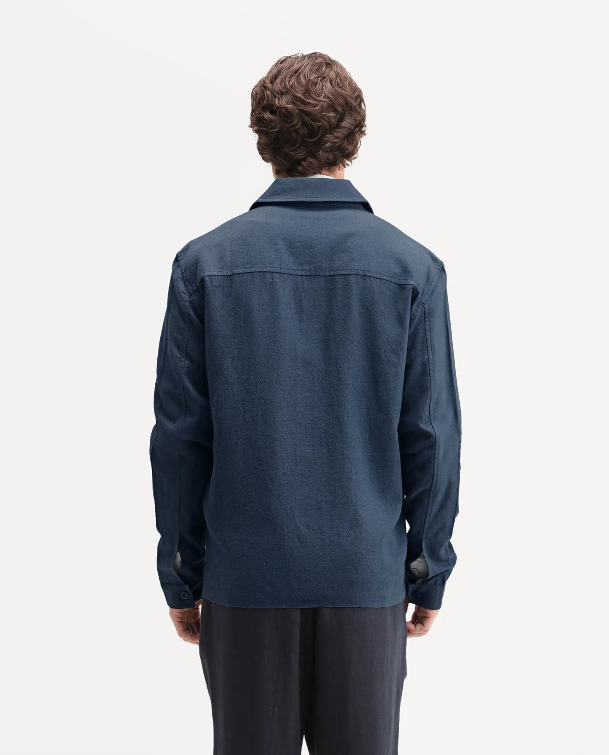 Rare Rabbit Men's Jomo-T-Aw26 Dusky Blue Linen Blend Spread Collar Relaxed Plain Shacket