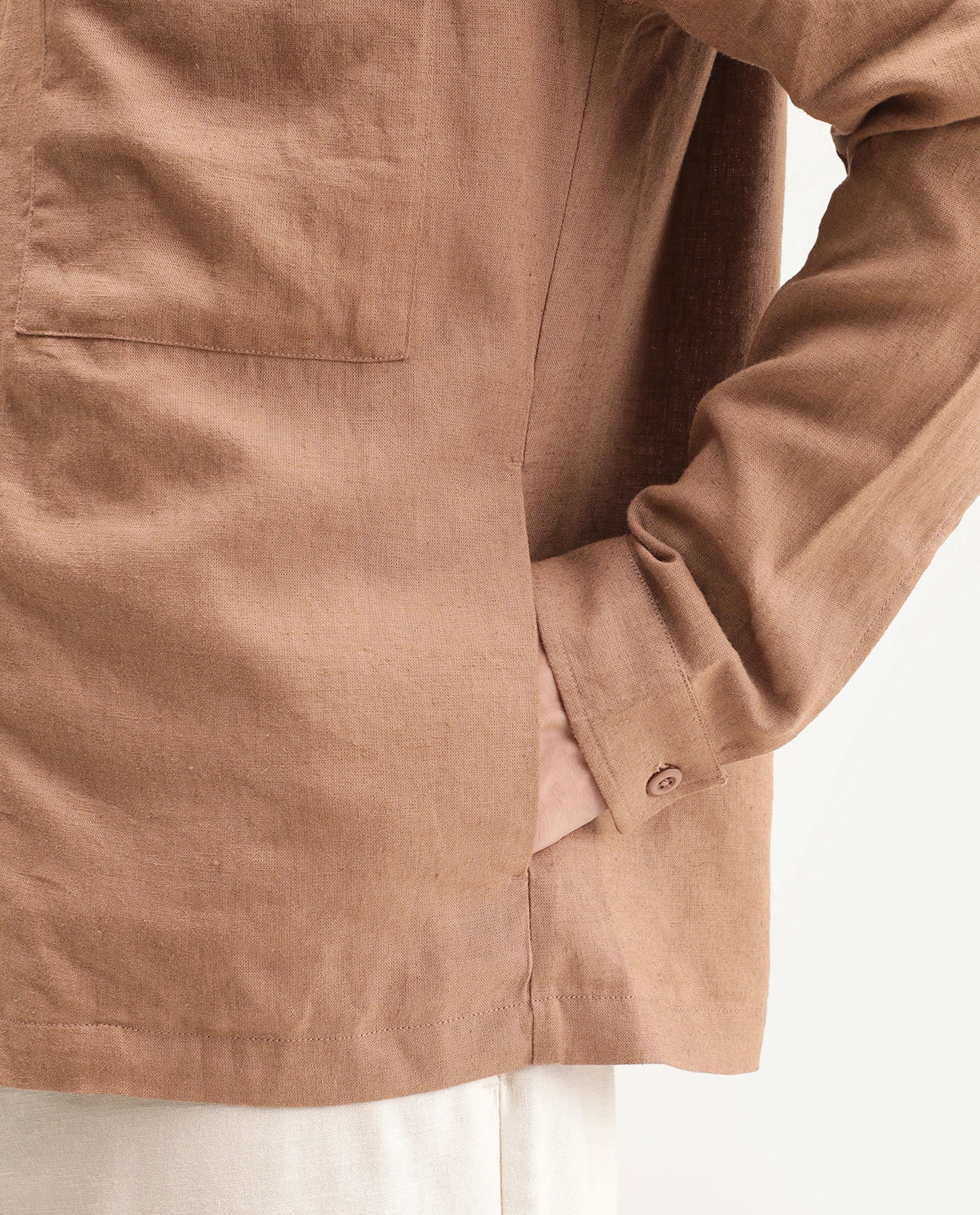 Rare Rabbit Men's Jomo-T-Aw26 Dusky Mustard Linen Blend Spread Collar Relaxed Plain Shacket