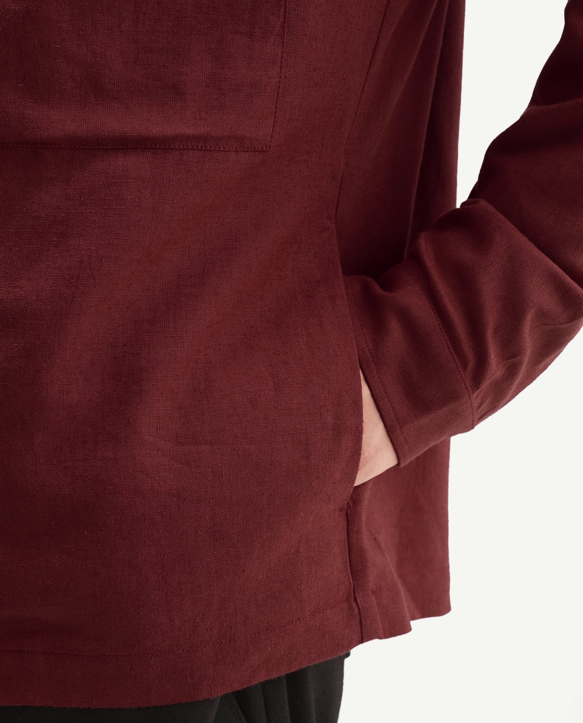 Rare Rabbit Men's Jomo-T-Aw26 Red Linen Blend Spread Collar Zipper Regular Plain Shacket