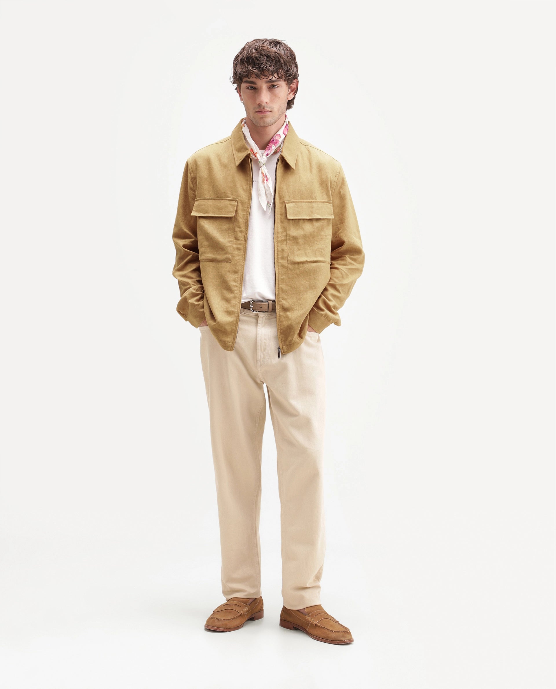 Rare Rabbit Men's Jomo-T-Aw26 Mustard Linen Blend Spread Collar Relaxed Plain Shacket