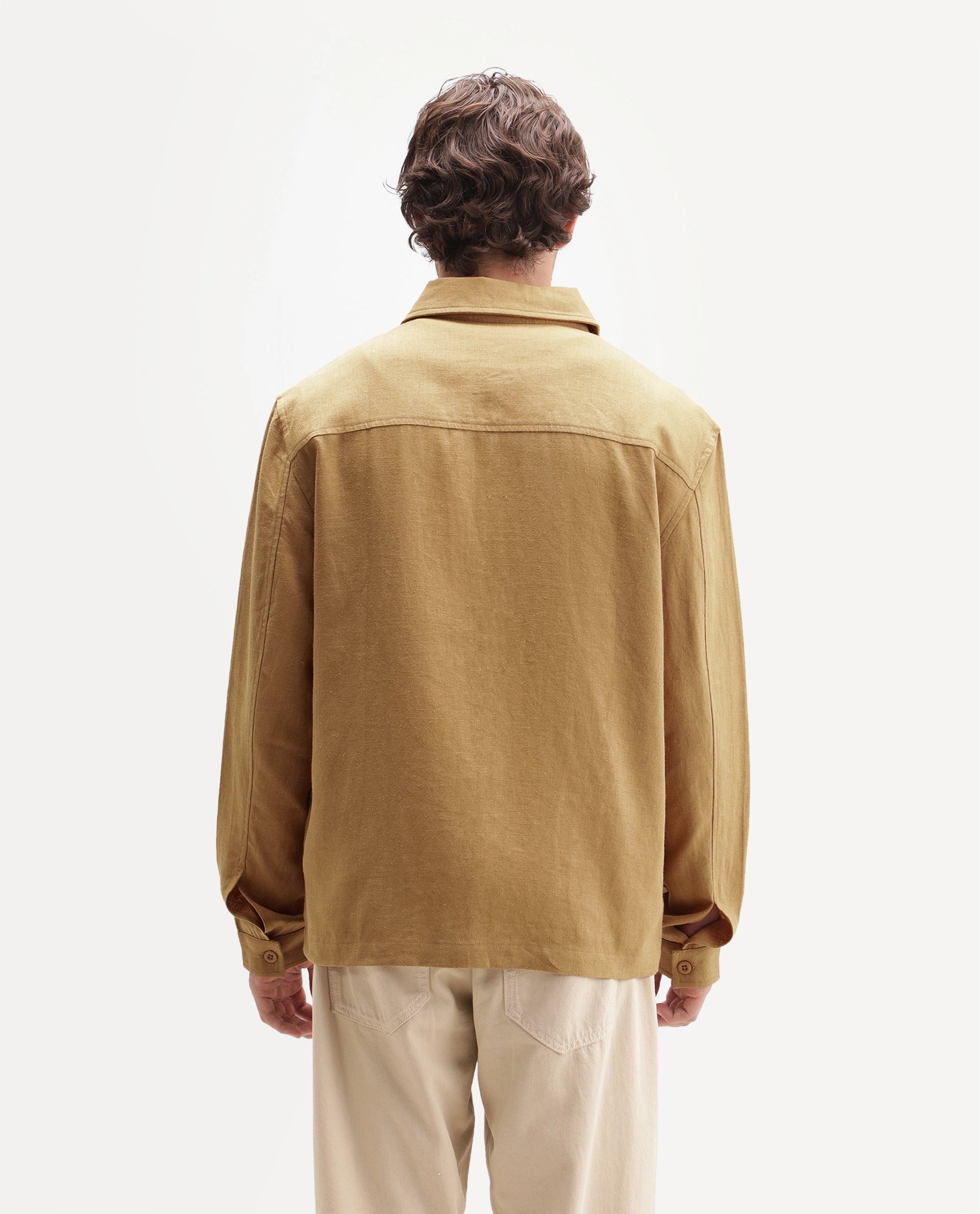 Rare Rabbit Men's Jomo-T-Aw26 Mustard Linen Blend Spread Collar Relaxed Plain Shacket