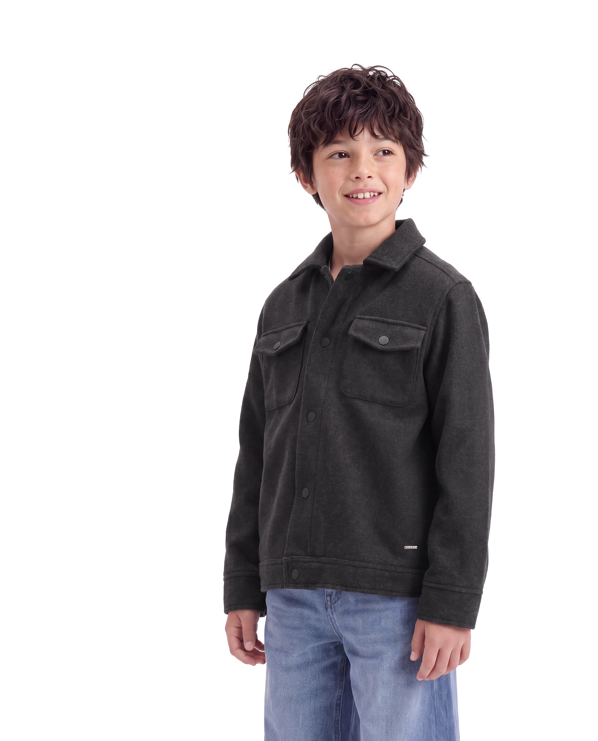 Rare Ones Kids Tweedo-K Dark Grey Polyester Fabric Button Closure Regular Fit Plain Jacket