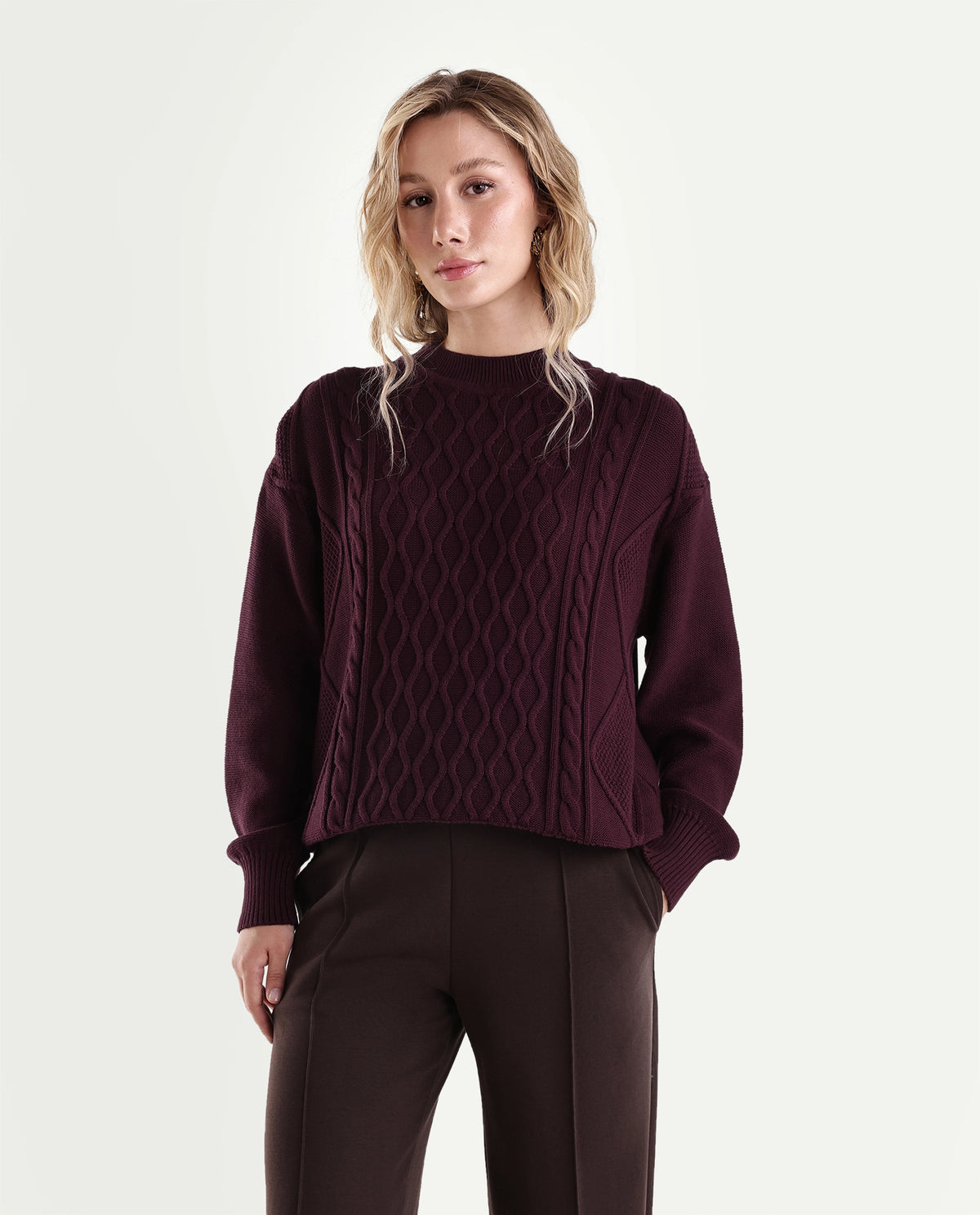 Rareism Women's Lak Dark Maroon Cotton Pull-On Oversized Fit Sweater - image 2