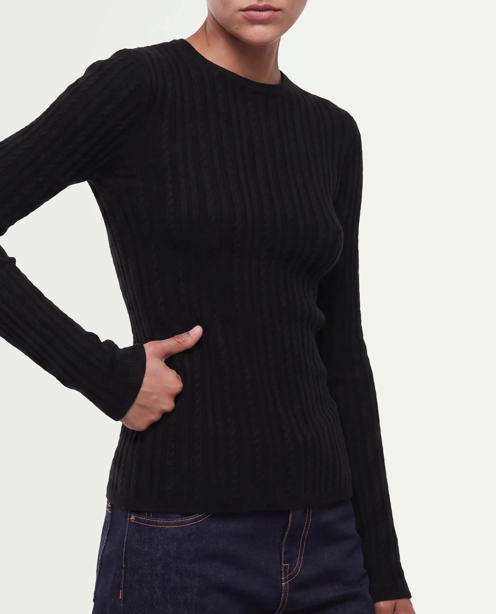 Rareism Women's Los Black Viscose Blend Crew Neck Slim Plain Top