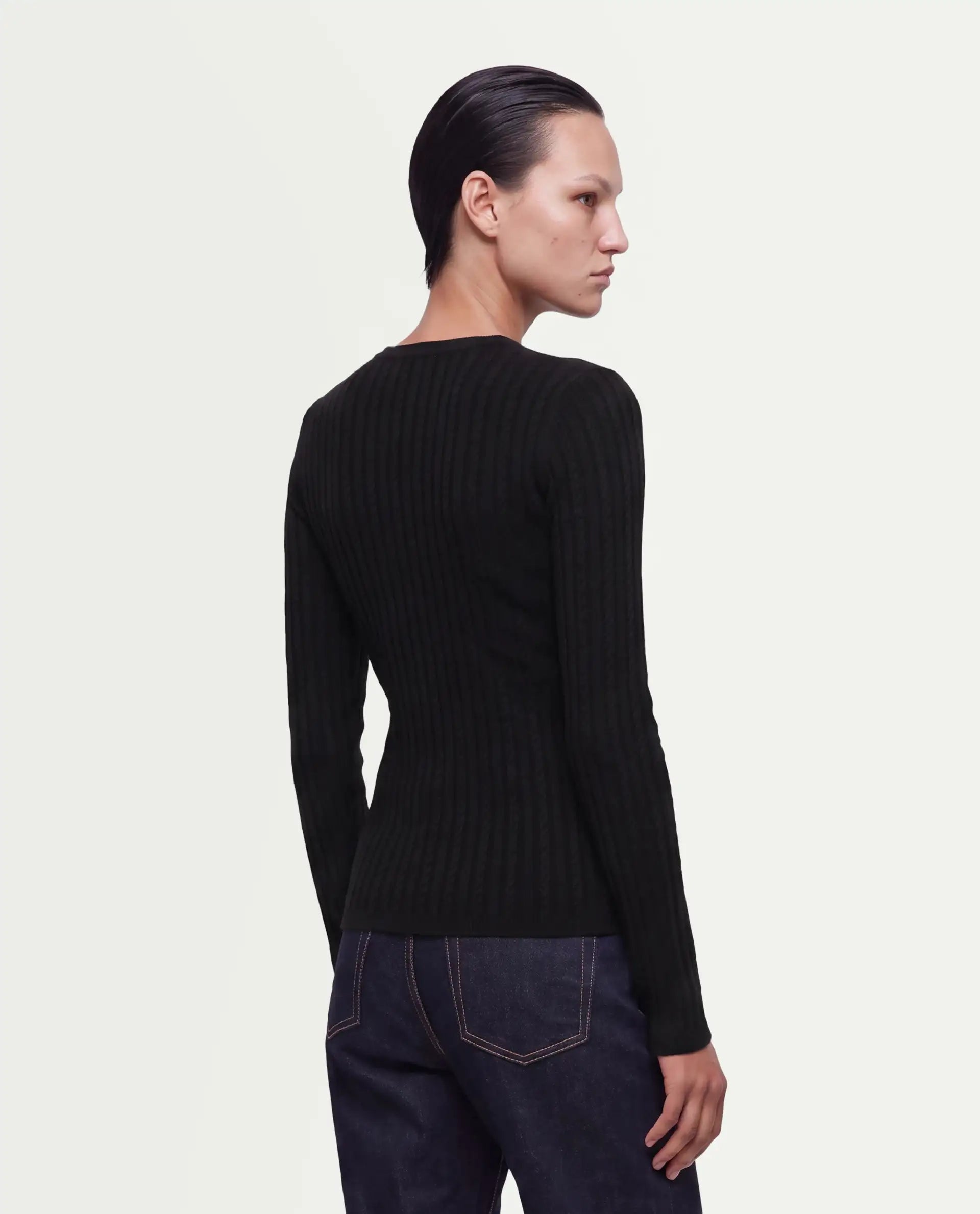 Rareism Women's Los Black Viscose Blend Crew Neck Slim Plain Top
