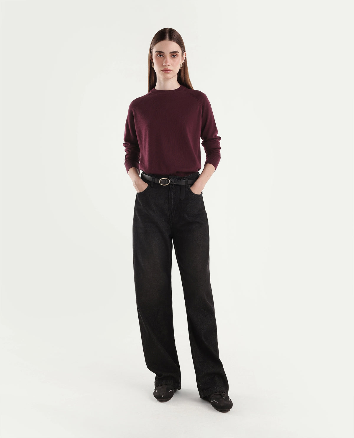Rareism Women's Lerin Dark Maroon Wool Pull-On Relaxed Fit Plain Sweater - image 2