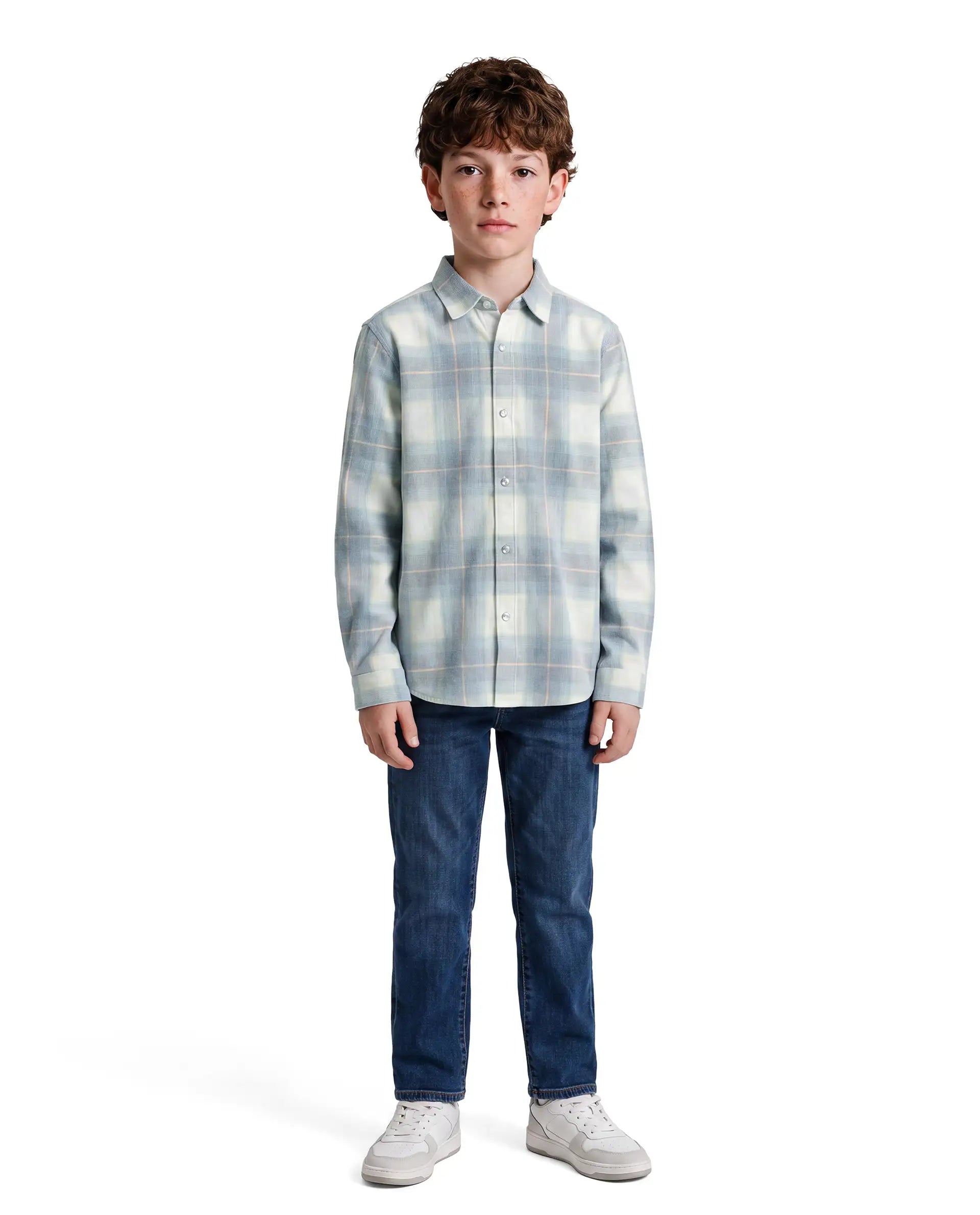 Rare Ones Kids Tom Light Blue Cotton Fabric Button Closure Relaxed Fit Checked Shirt