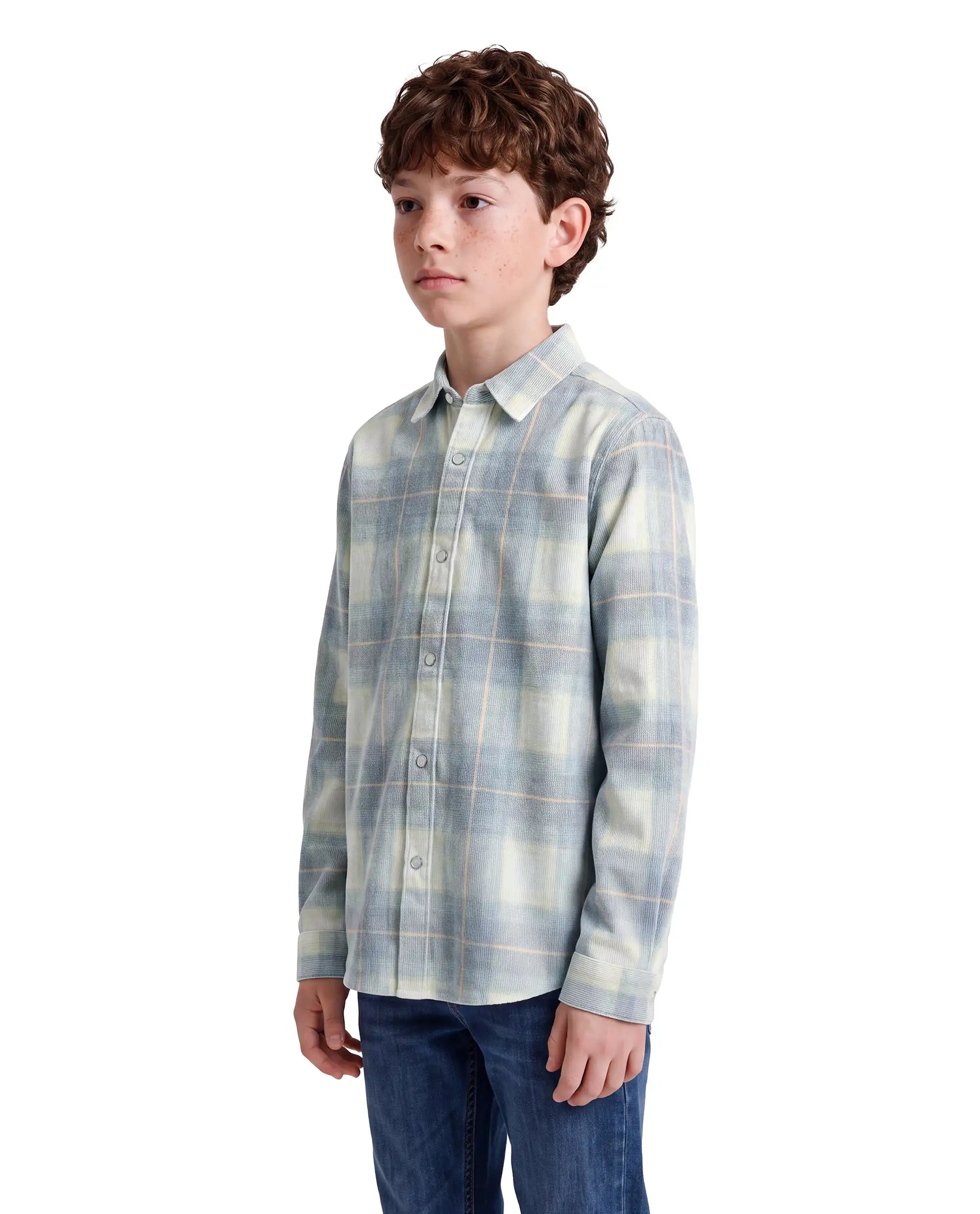 Rare Ones Kids Tom Light Blue Cotton Fabric Button Closure Relaxed Fit Checked Shirt