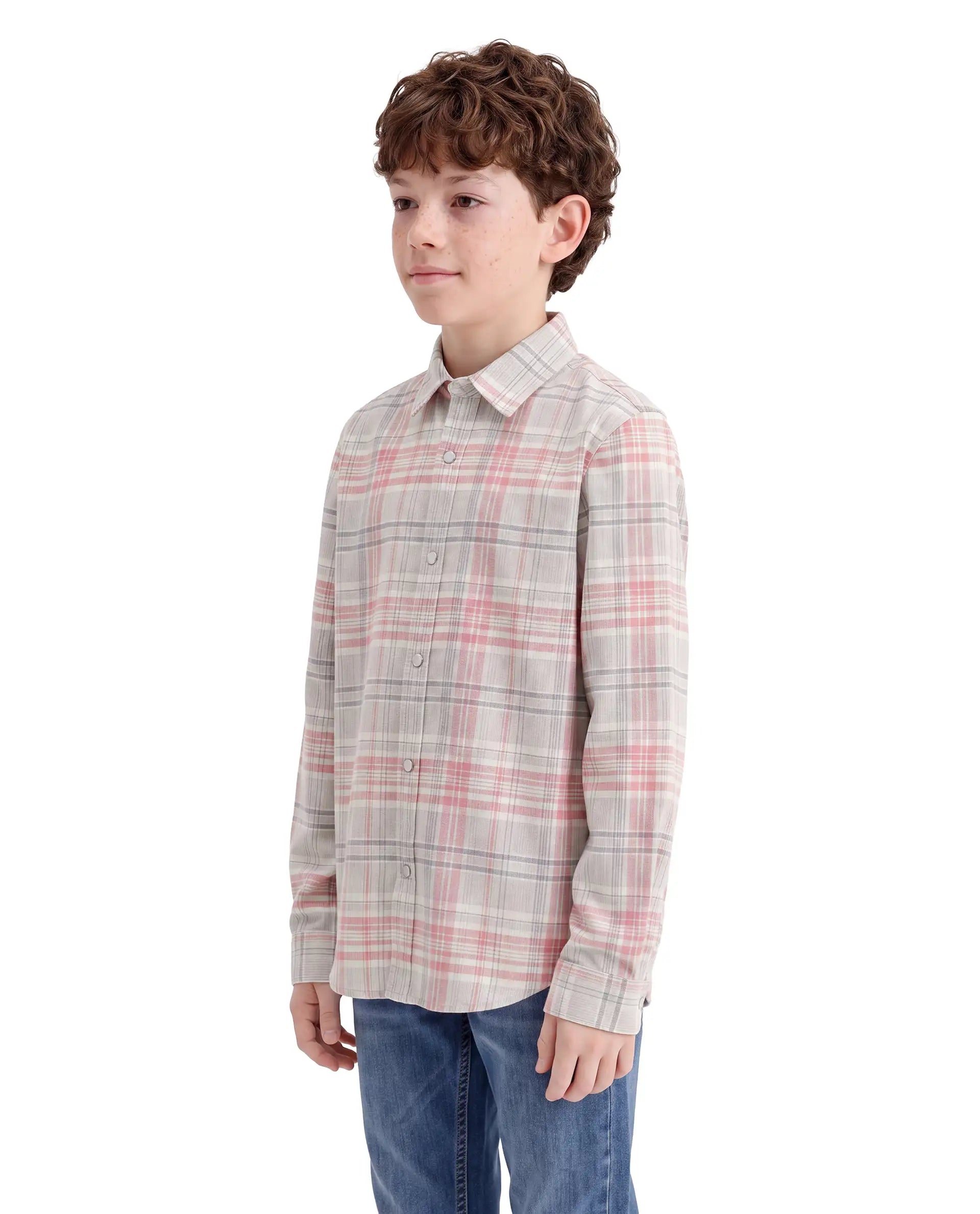 Rare Ones Kids Tom Light Red Cotton Fabric Button Closure Relaxed Fit Checked Shirt